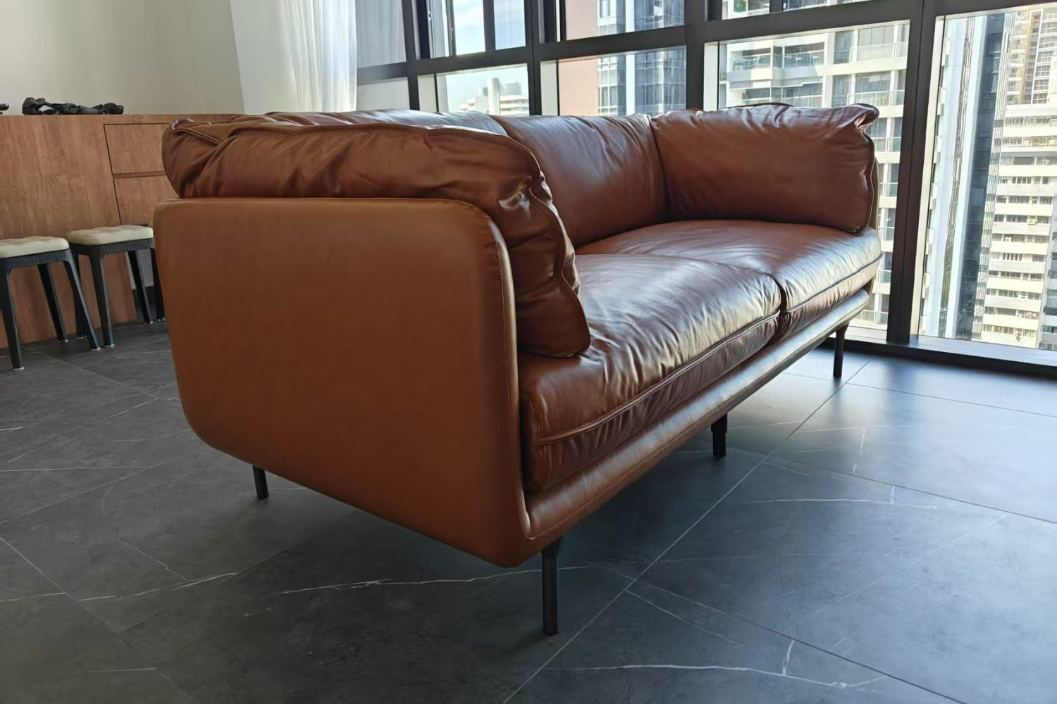 Cuddle 180cm Brown Half Leather Sofa Jie Larp | Jul 25
