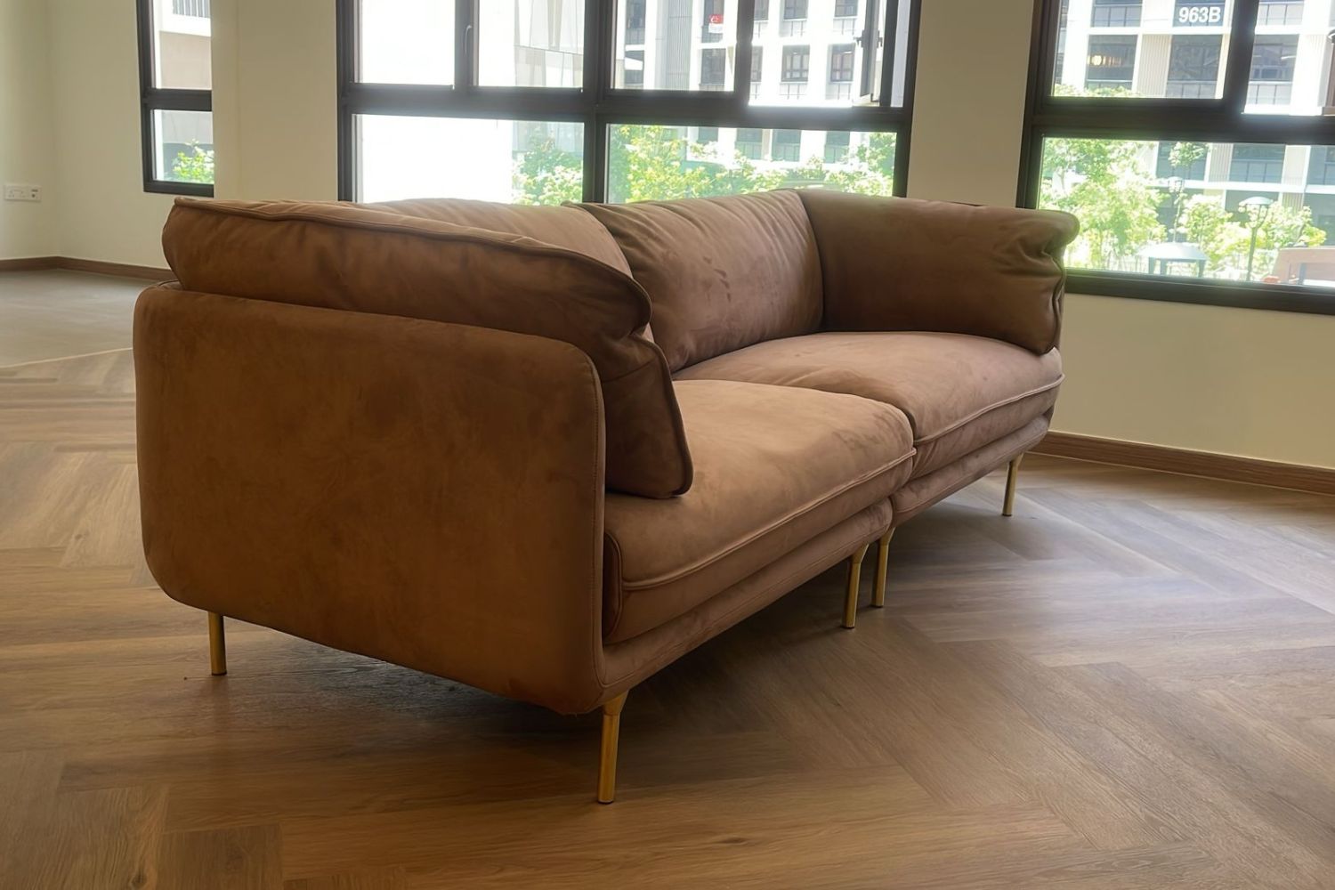 Cuddle 220cm Brown (Marsha 04) Suede Fabric Sofa Hira Ali | Aug 25