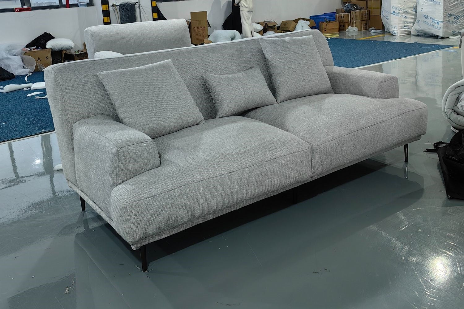 Crystal 200cm Grey Fabric Sofa 18cm Legs Higher Backrest Livia | Mar 24