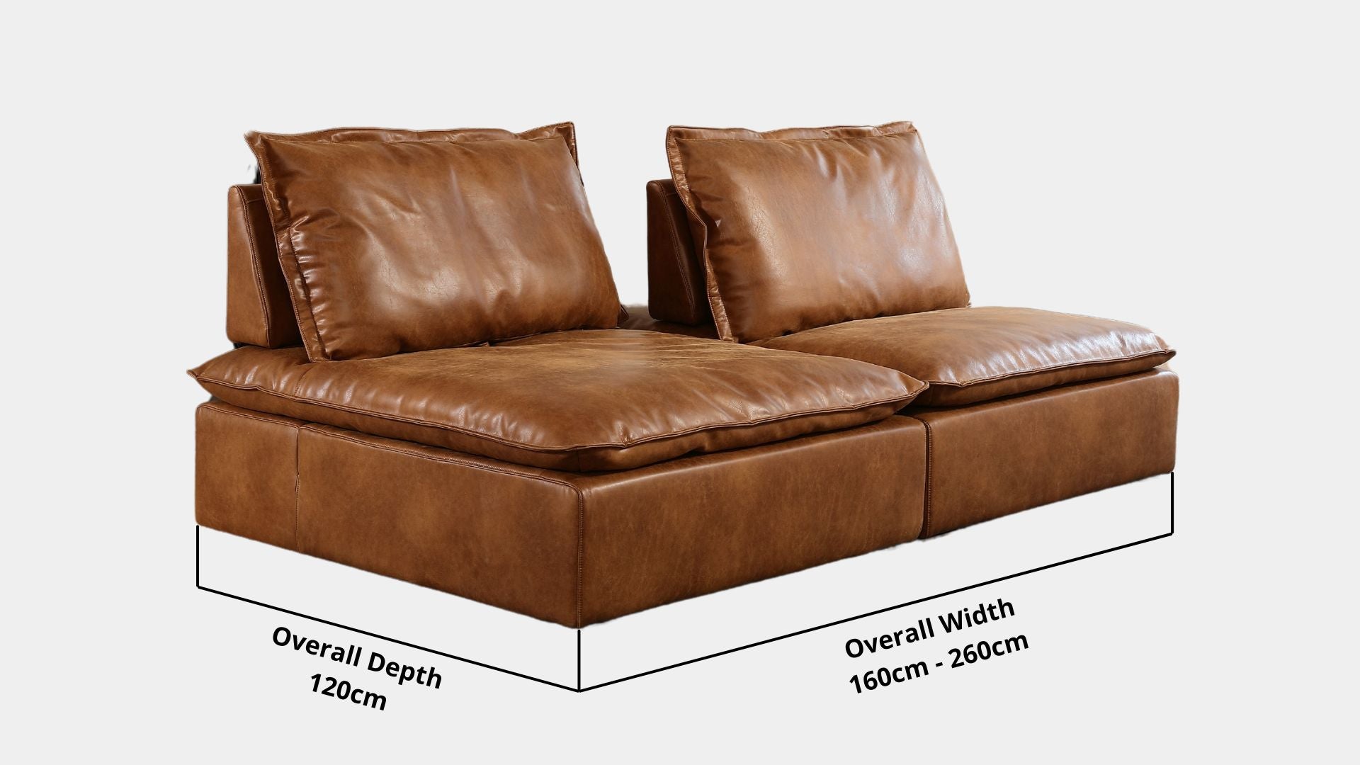 Details the key dimensions in terms of overall width, overall depth and seat width for Chime Faux Leather Sofa