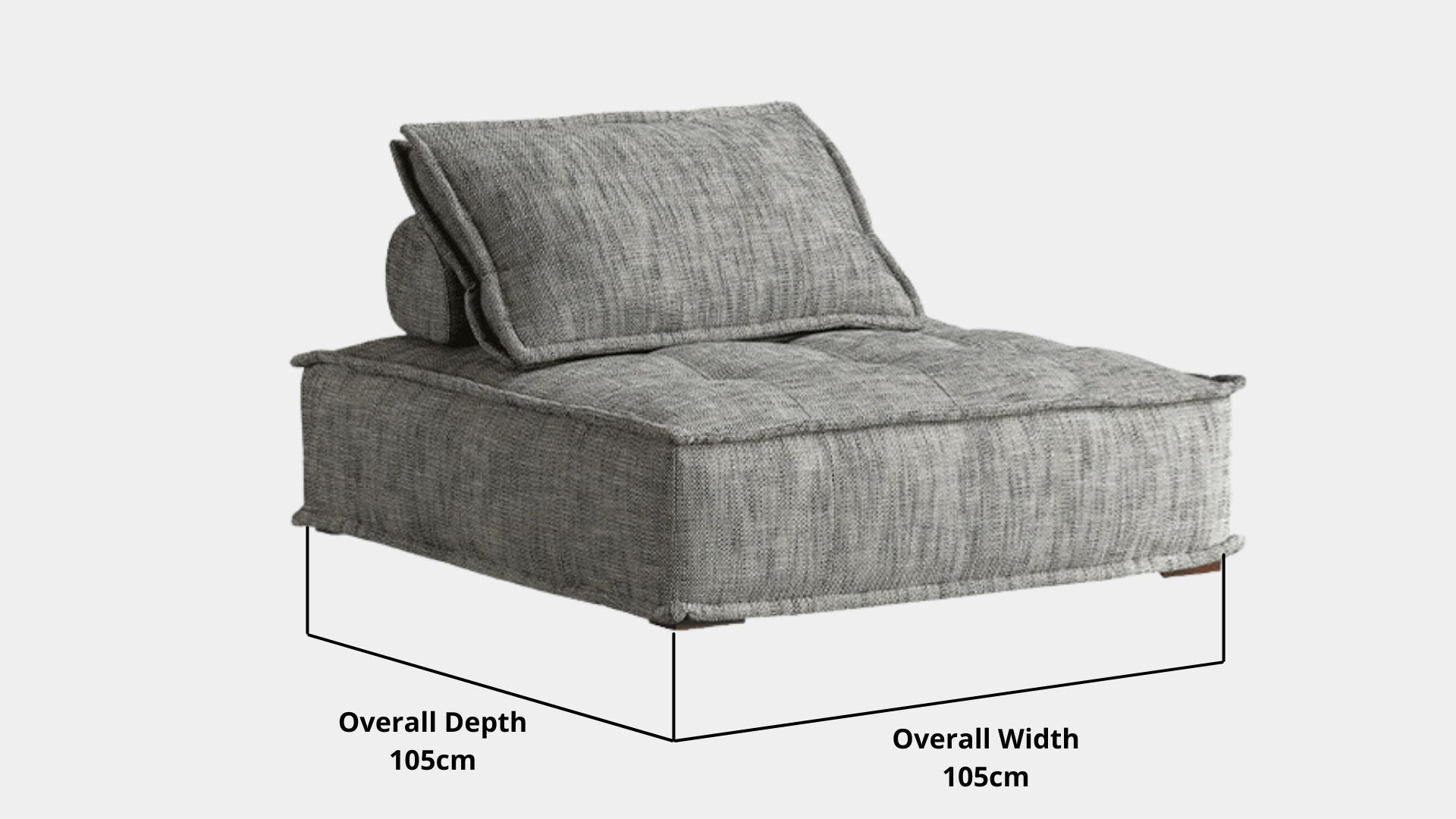 Details the key dimensions in terms of overall width, overall depth and seat width for Chunk Fabric Lounge Chair