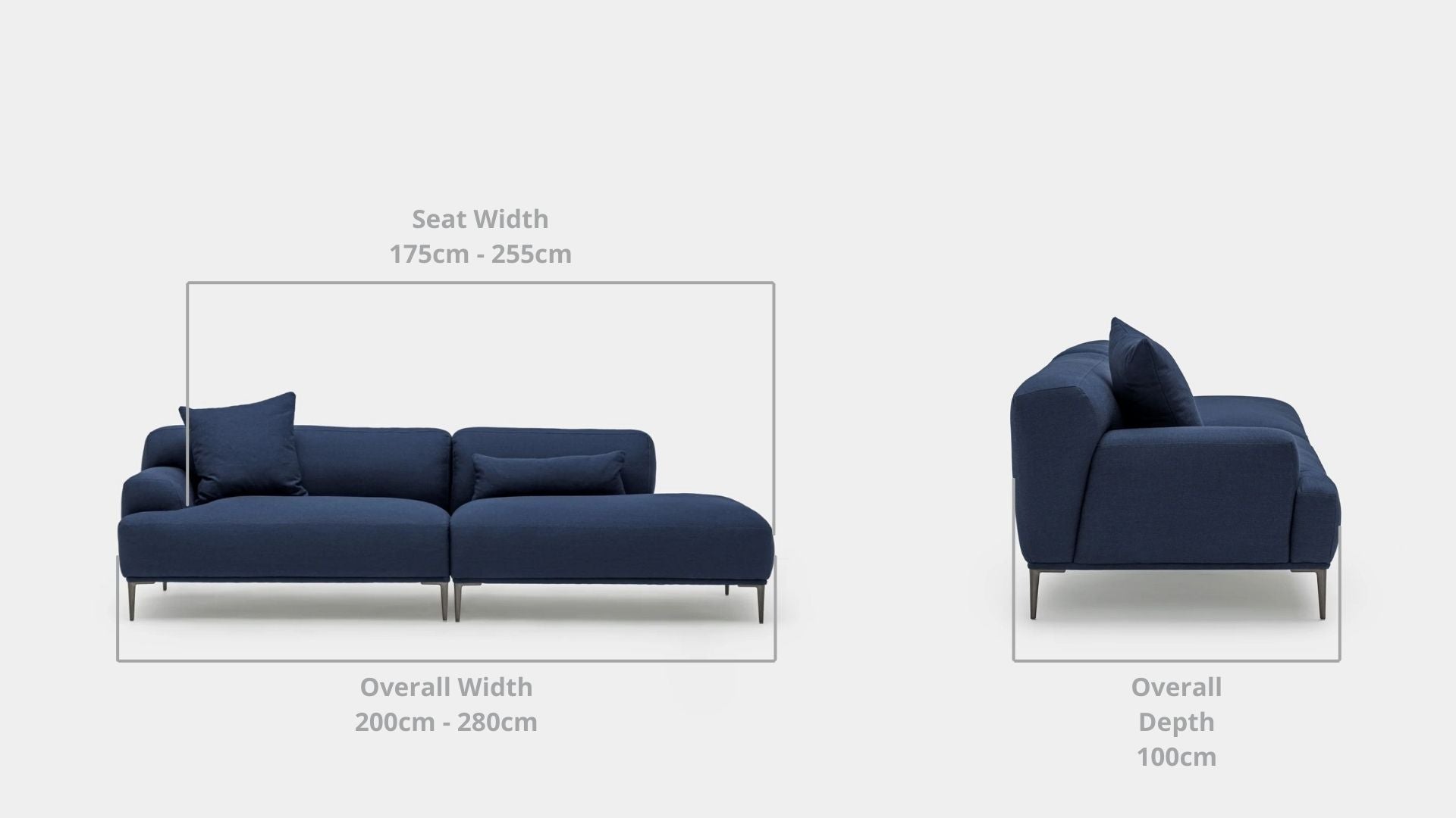 Details the key dimensions in terms of overall width, overall depth and seat width for Crystal Fabric One Arm Sofa