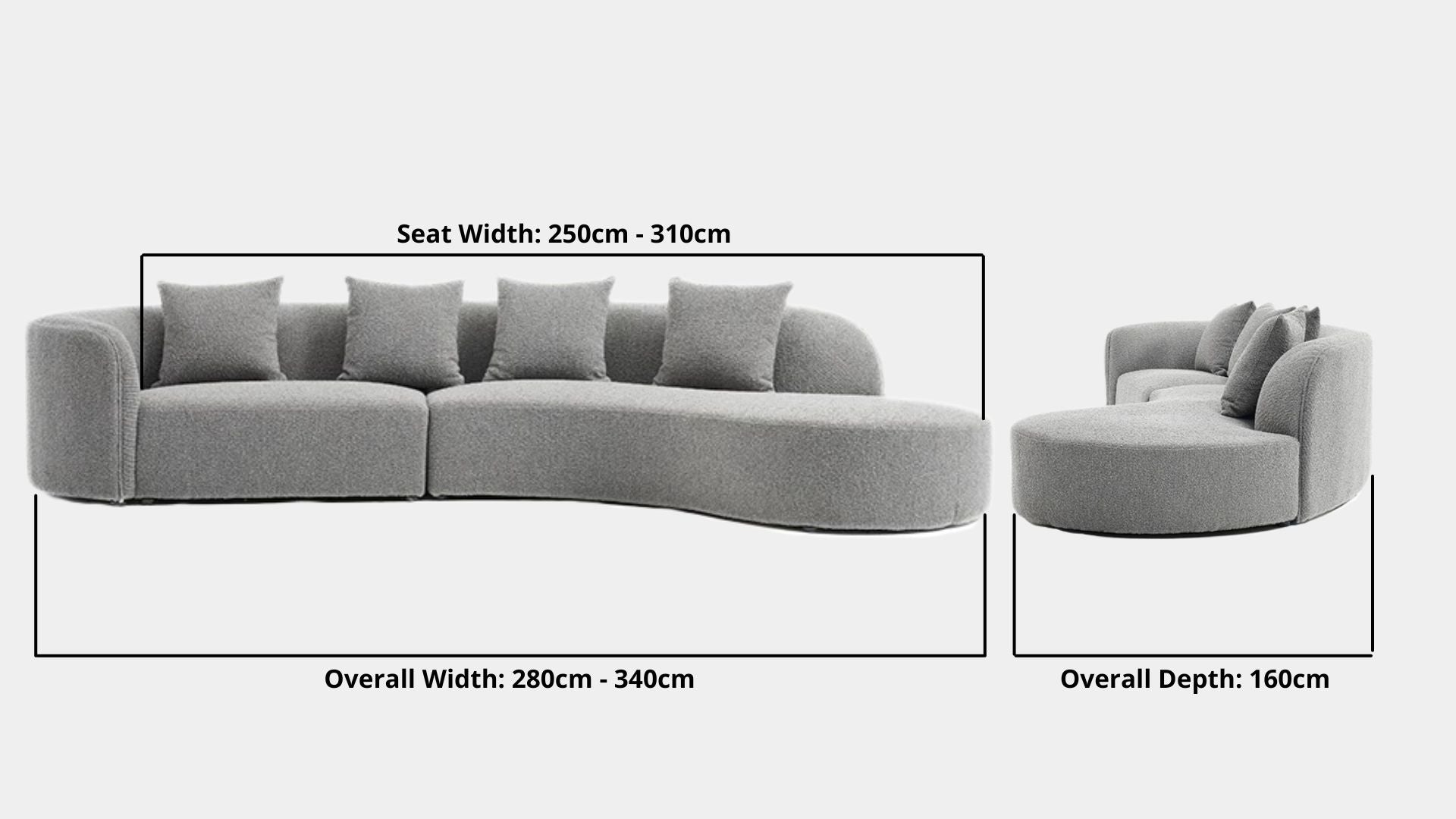 Details the key dimensions in terms of overall width, overall depth and seat width for Cynthia Fabric One Arm Sofa