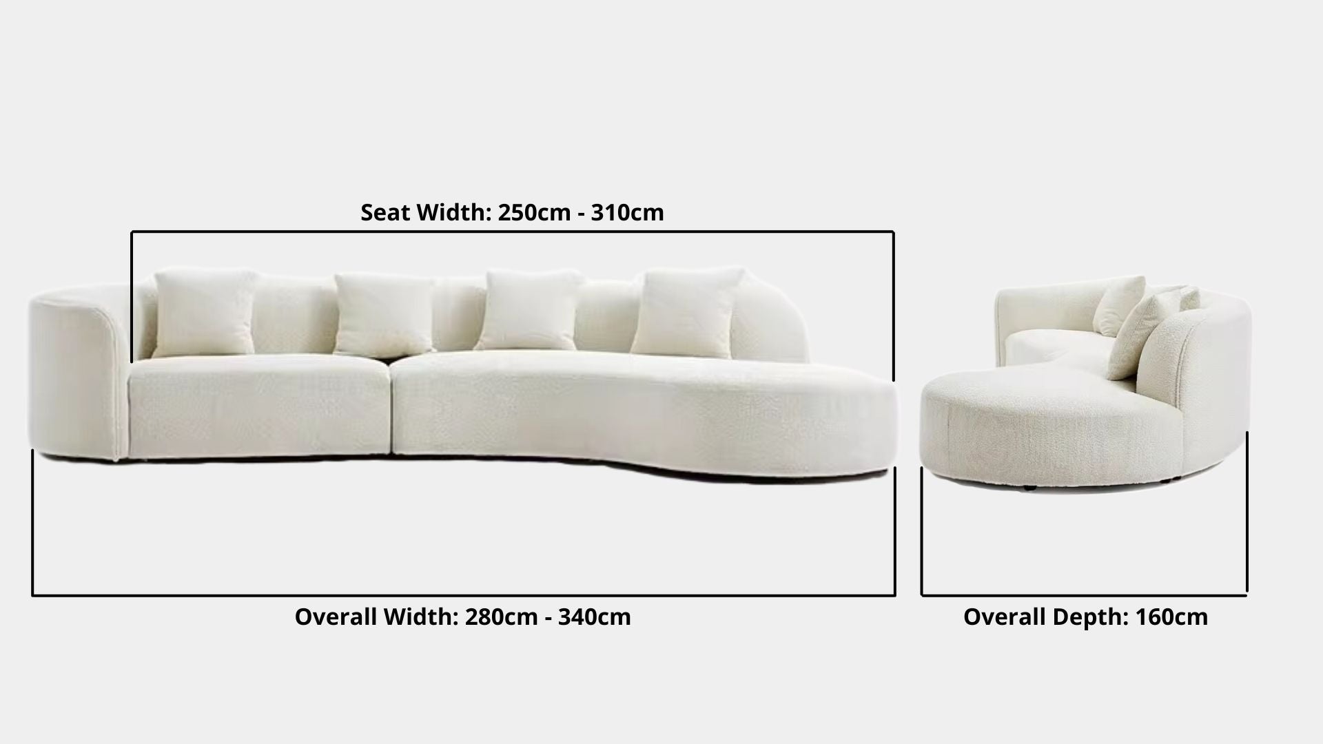 Details the key dimensions in terms of overall width, overall depth and seat width for Cynthia Fabric One Arm Sofa