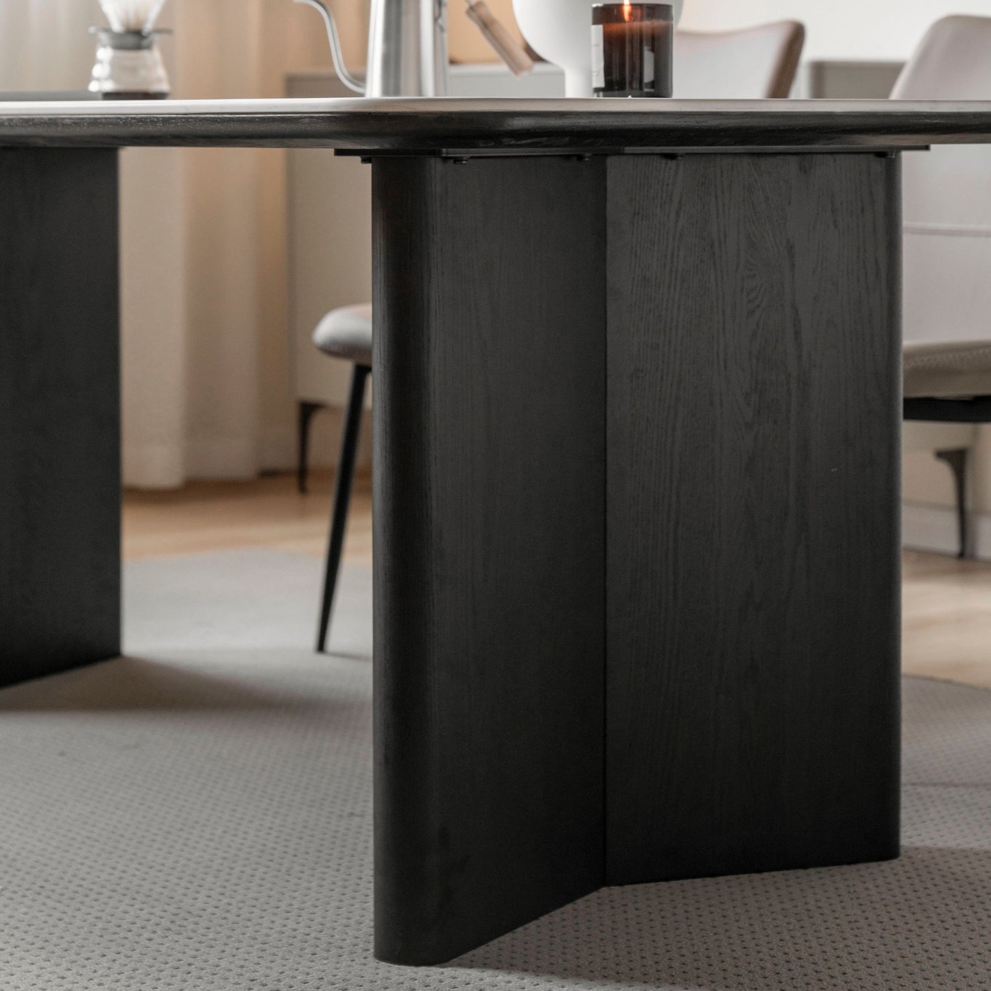 Tangent oak wood sintered stone dining table
