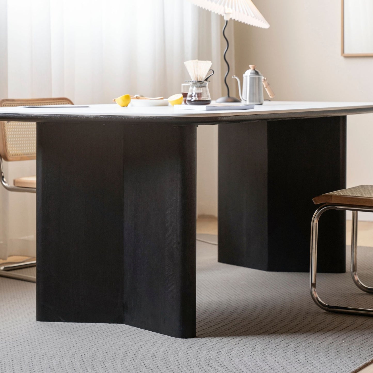 Tangent oak wood sintered stone dining table