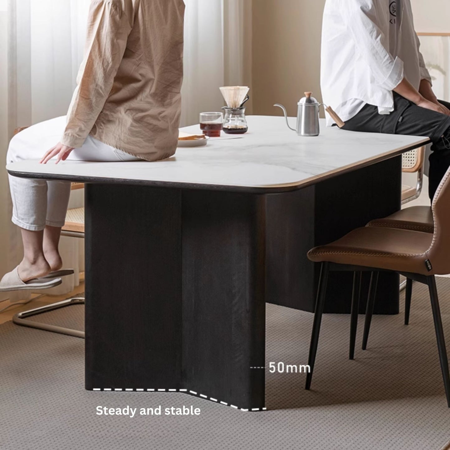 Tangent oak wood sintered stone dining table