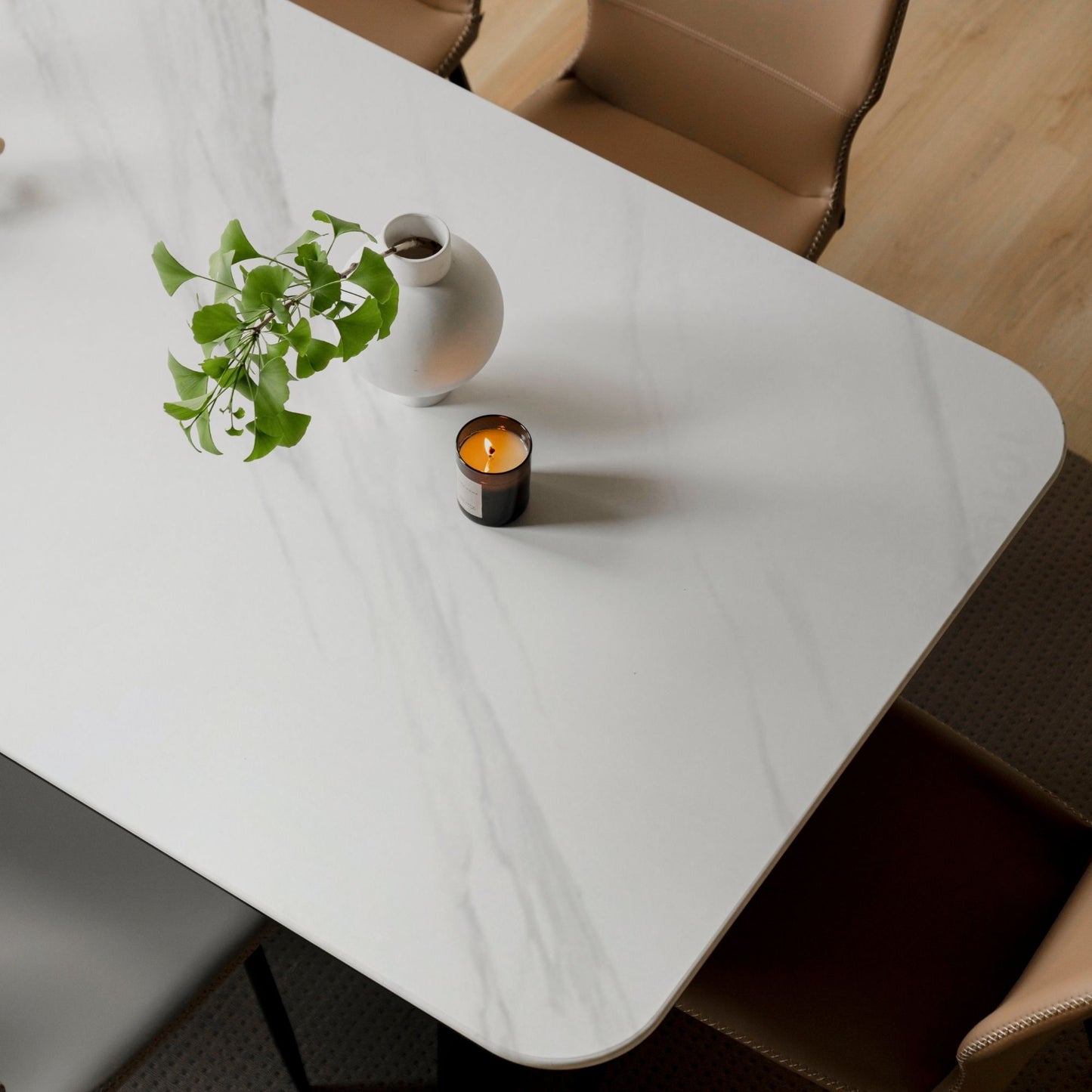 Tangent oak wood sintered stone dining table