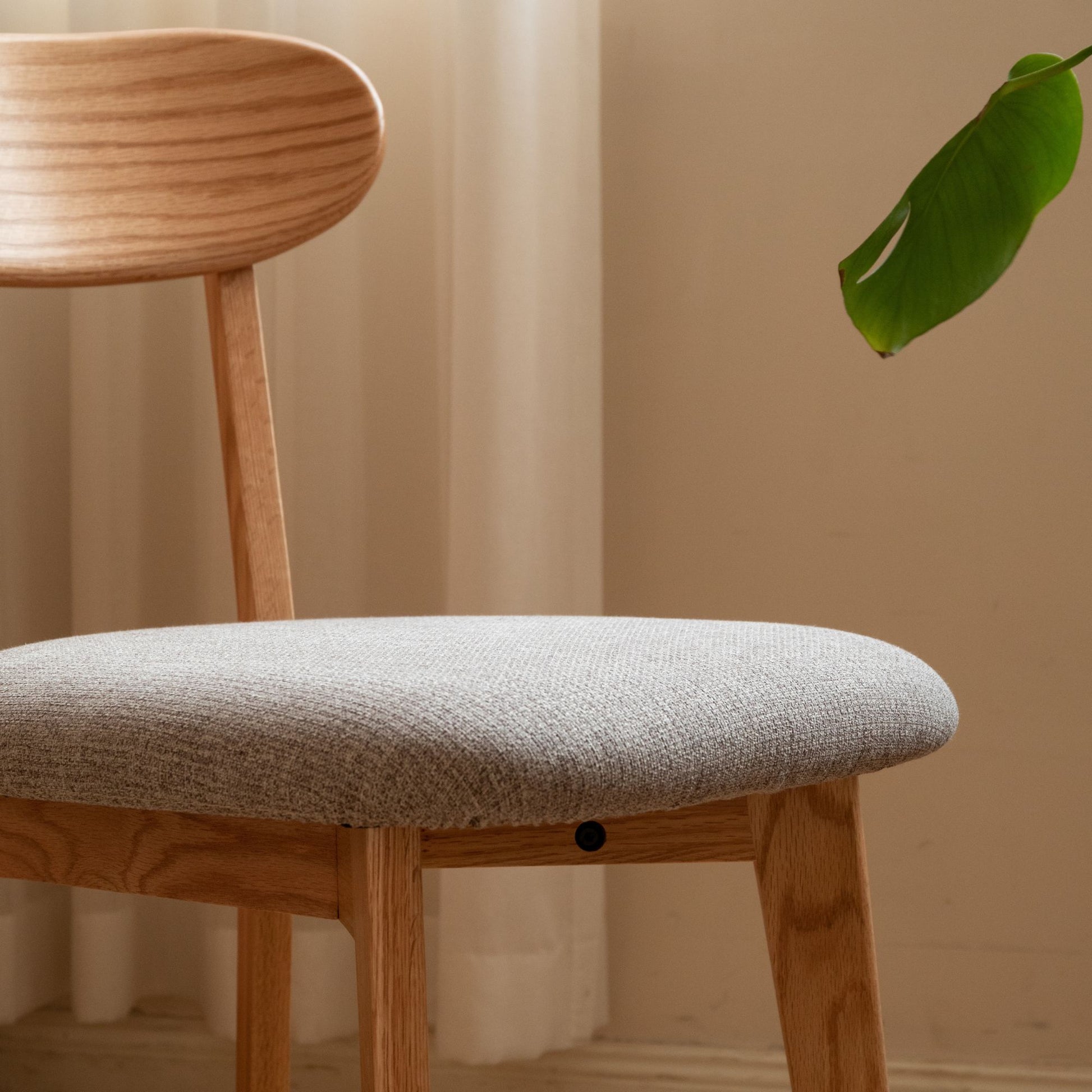 Tank oak wood fabric chair with natural wood finish and grey fabric