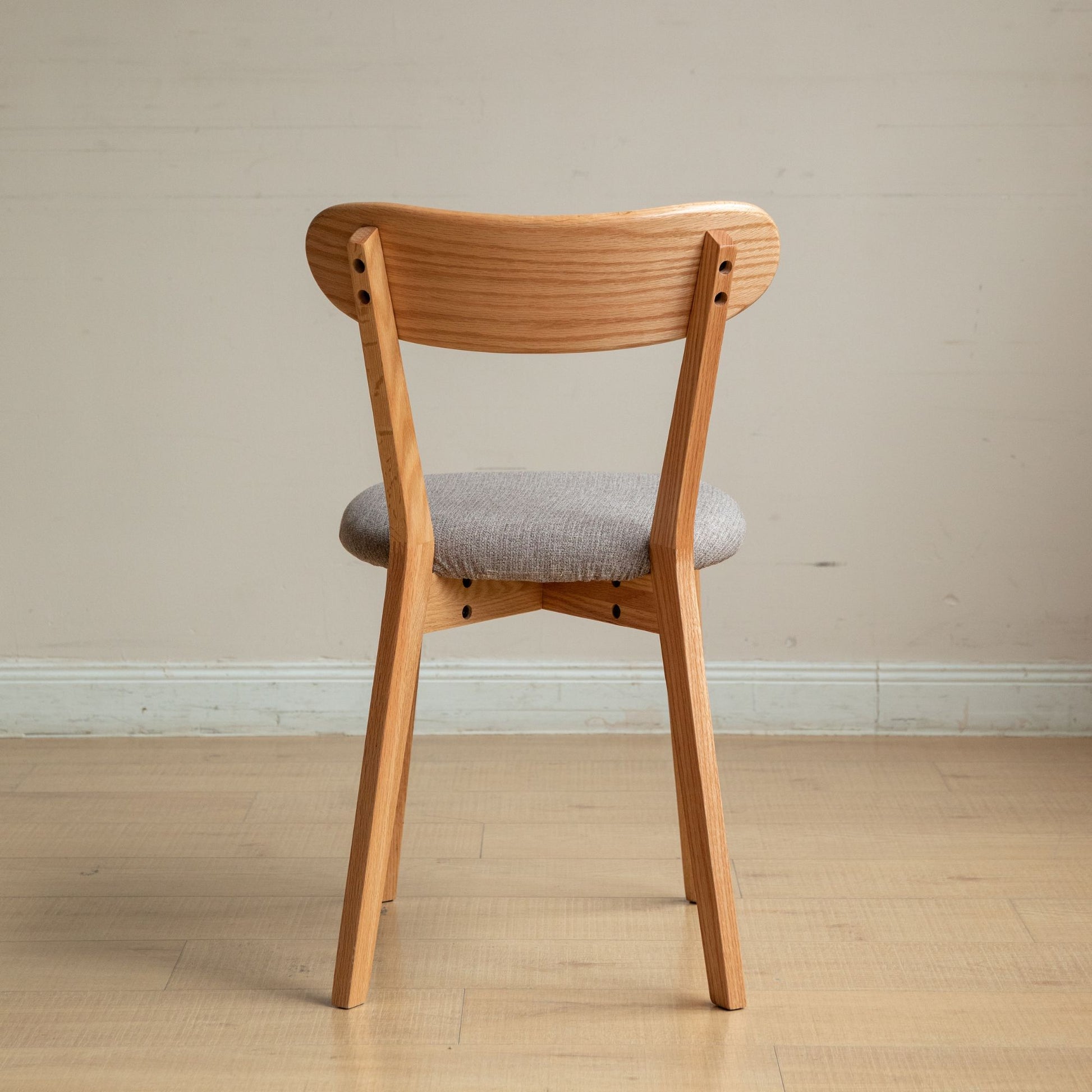 Tank oak wood fabric chair with natural wood finish and grey fabric