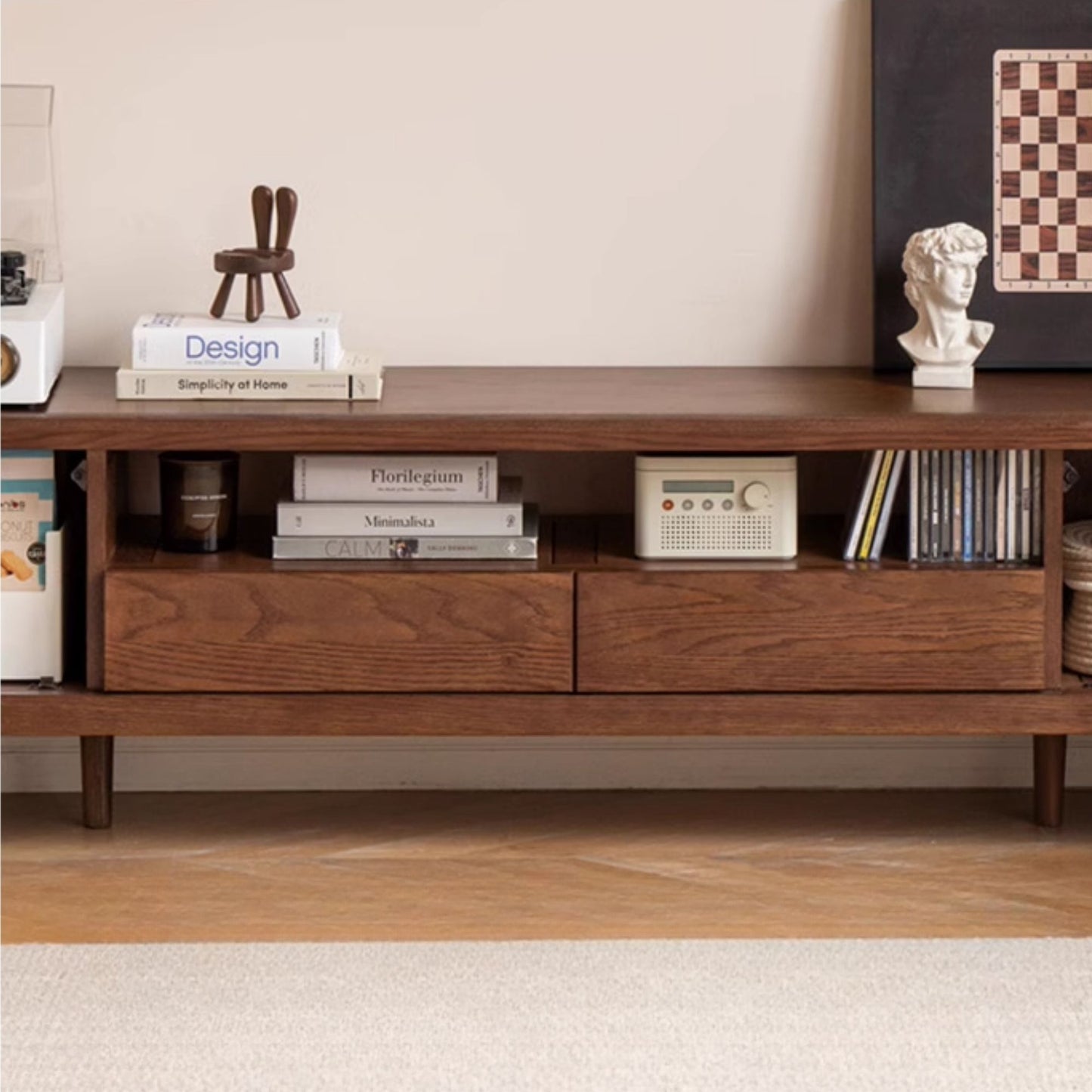 Tank oak wood TV console in walnut colour finish