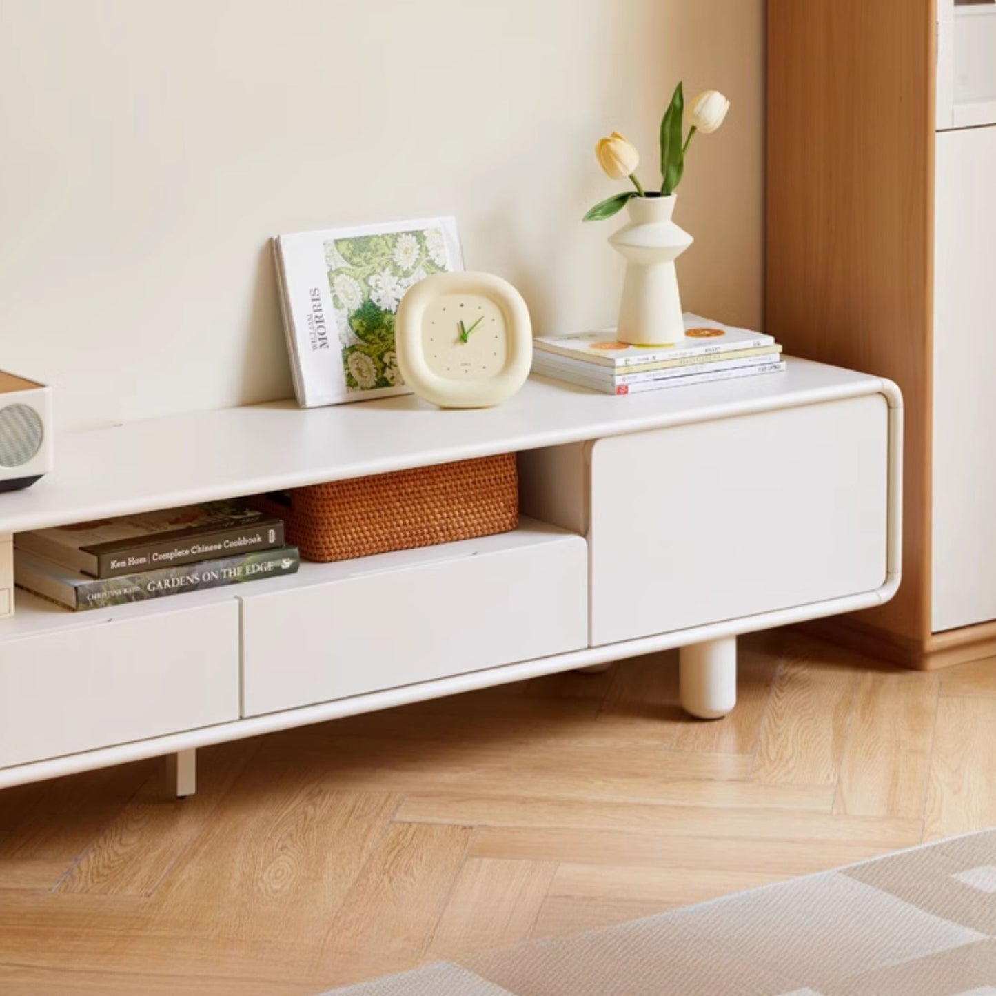 Tara rubberwood TV console in white finish
