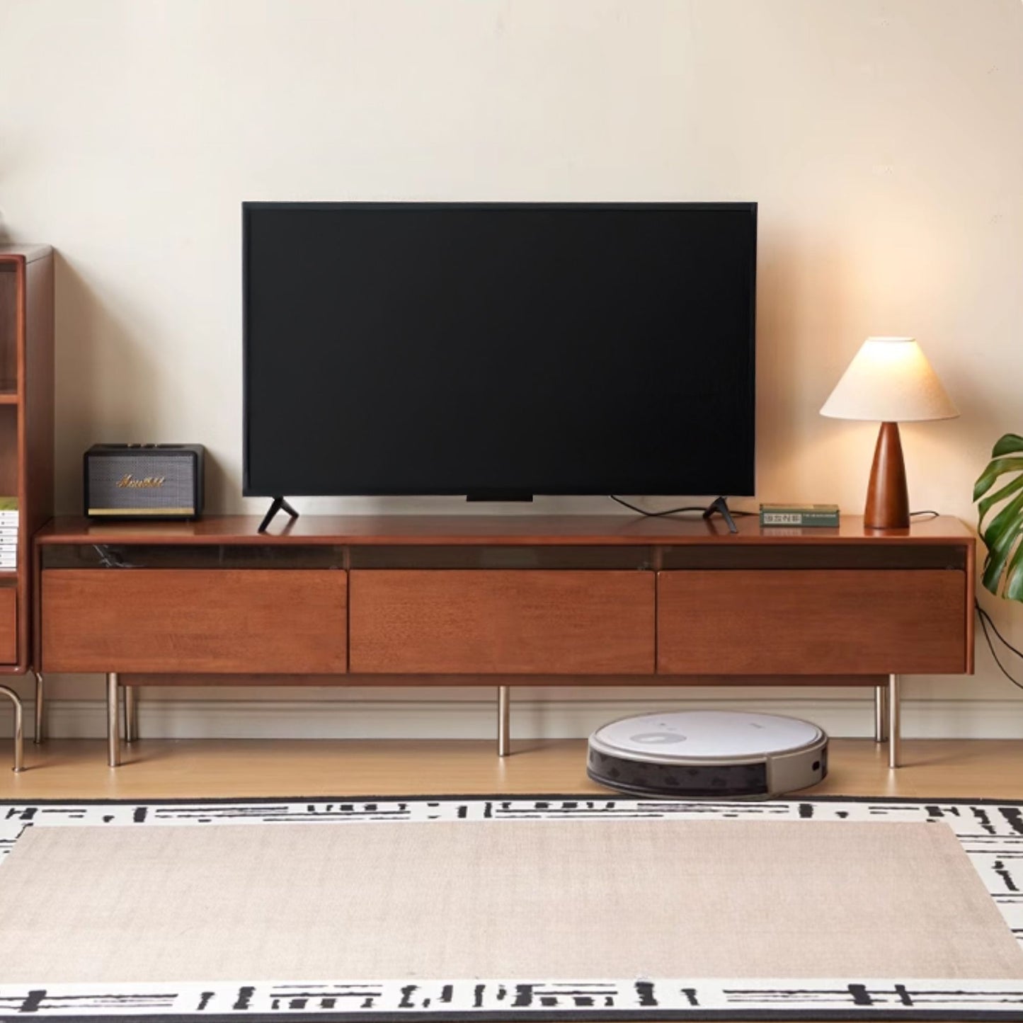 Taylar rubber wood TV console in walnut finish