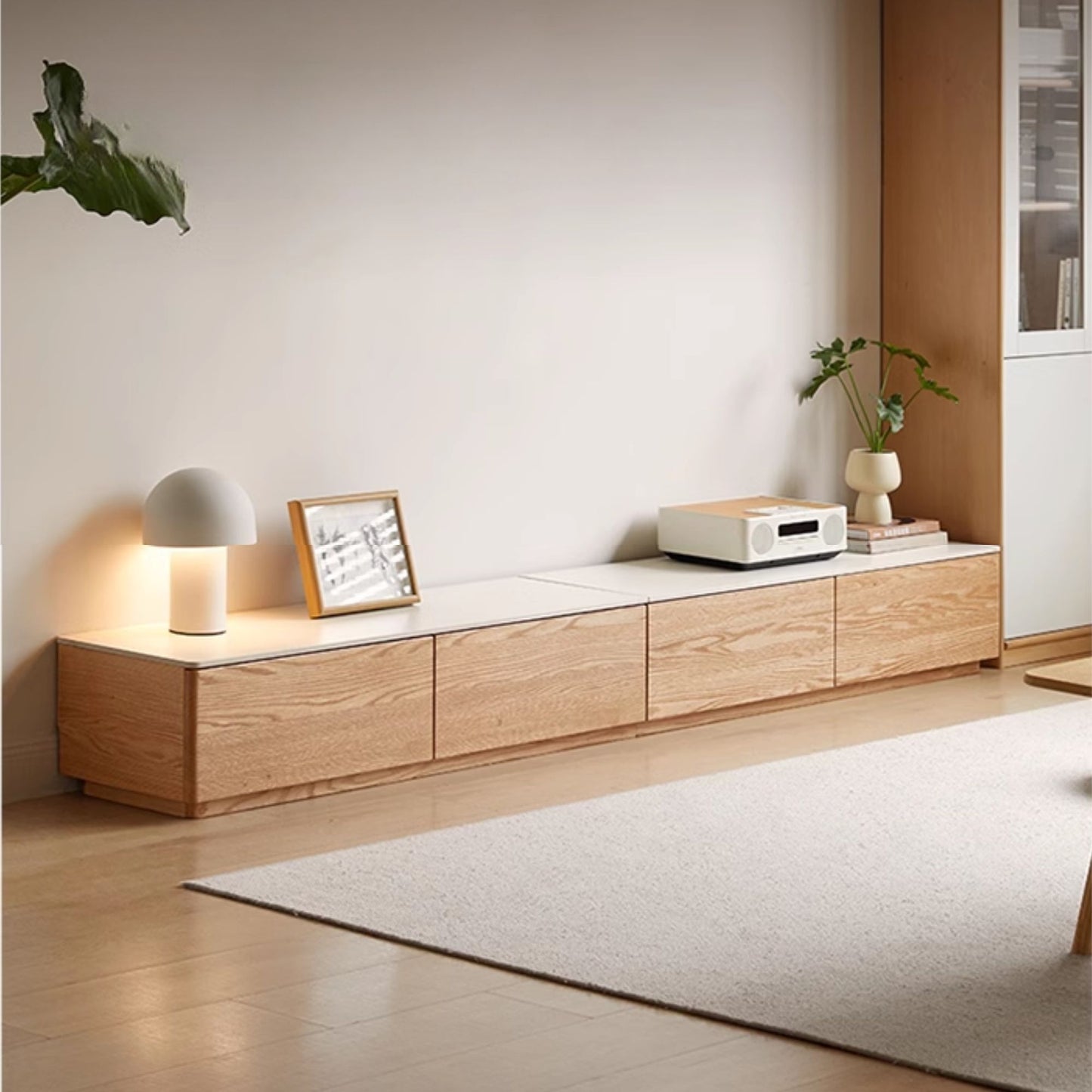 Ted oak wood white sintered stone tv console