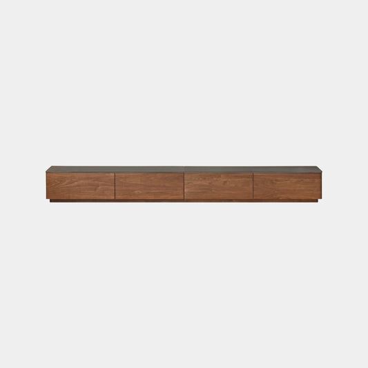 Ted walnut wood TV console with black sintered stone table top