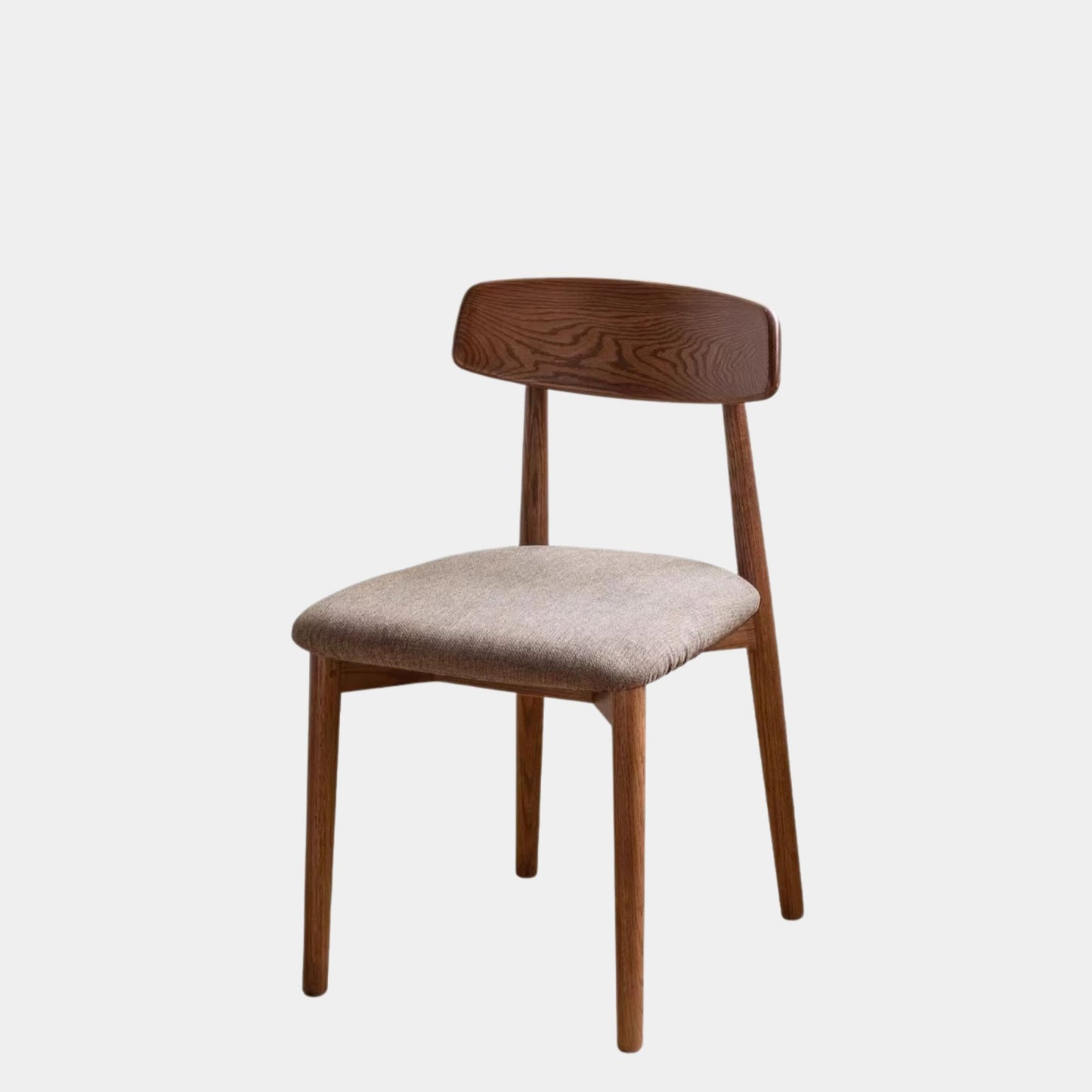 Terra oak wood fabric chair walnut finish with grey fabric seat cushion