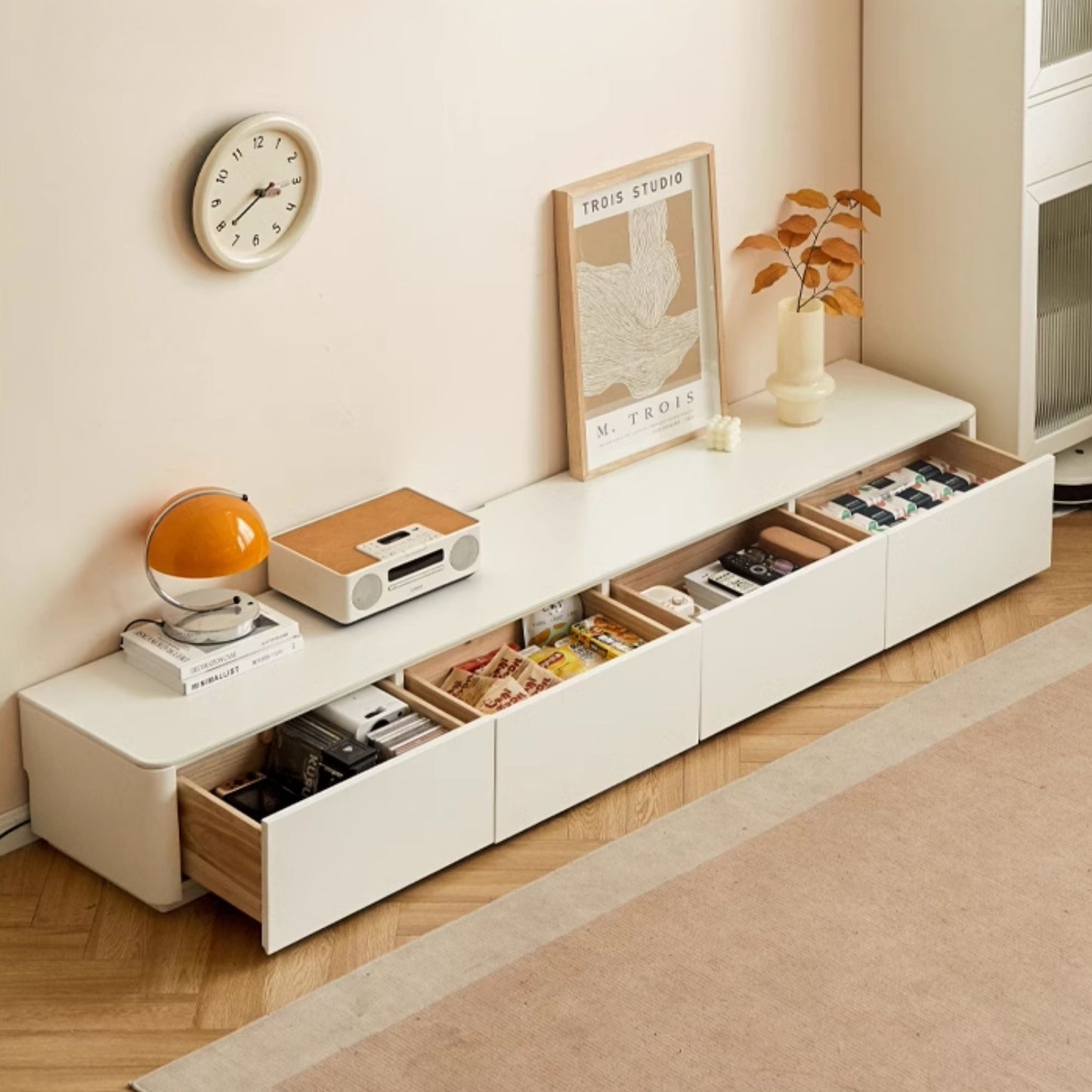 Thad rubber wood sintered stone TV console in white