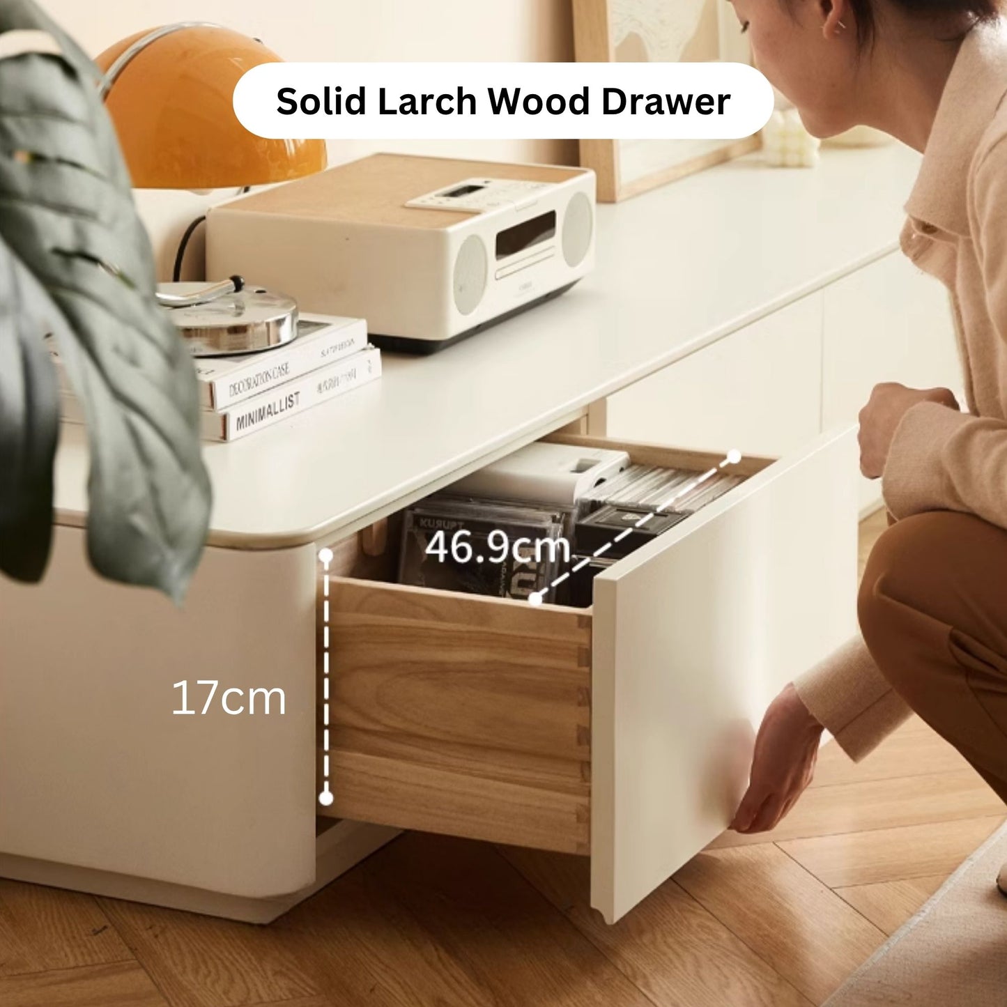 Thad rubber wood sintered stone TV console in white