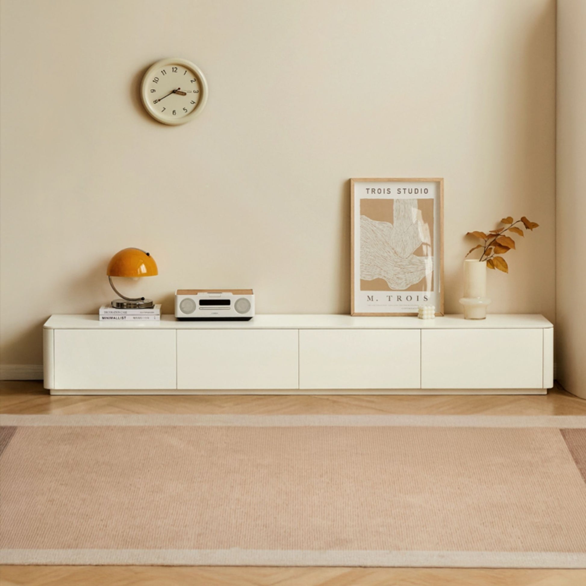 Thad rubber wood sintered stone TV console in white