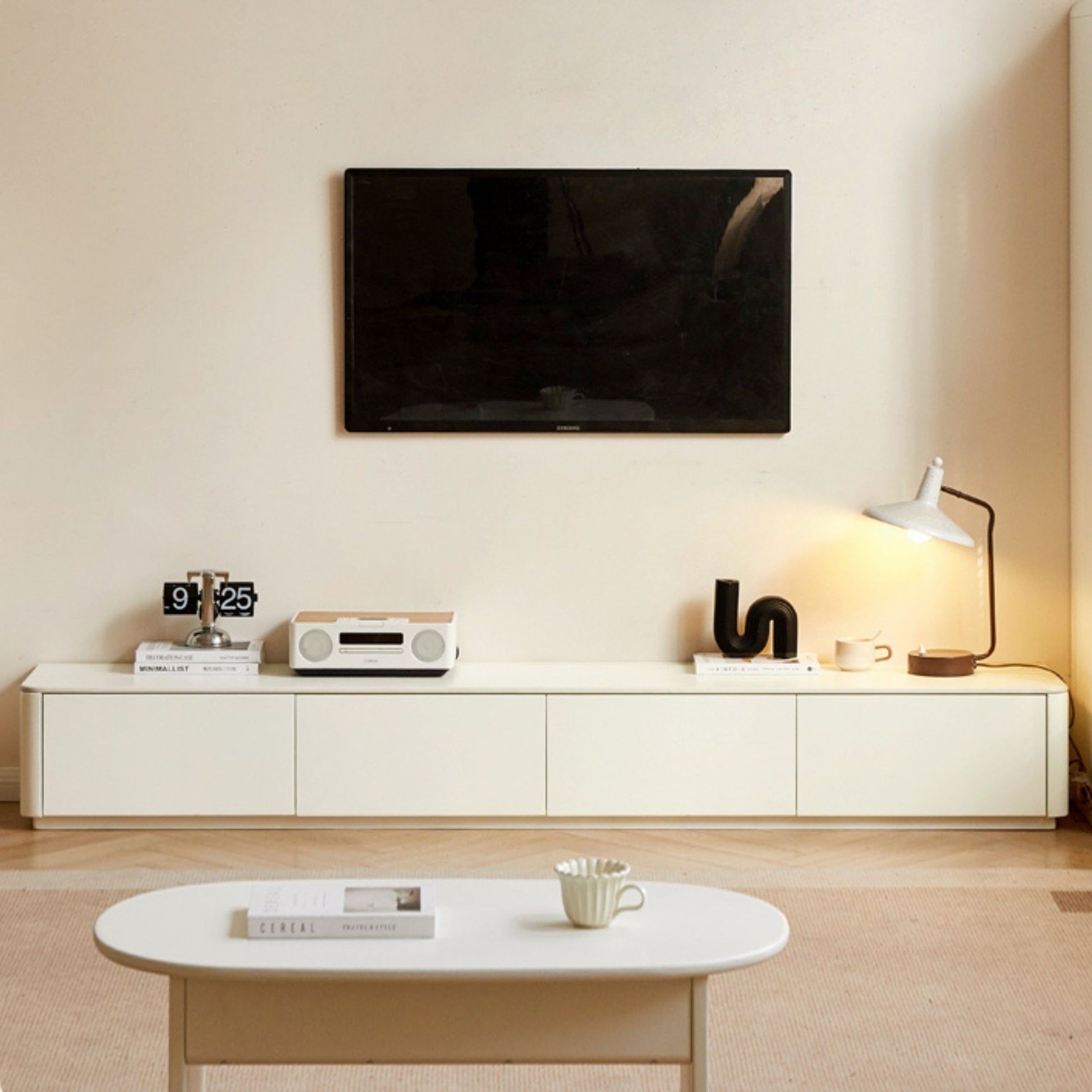Thad rubber wood sintered stone TV console in white