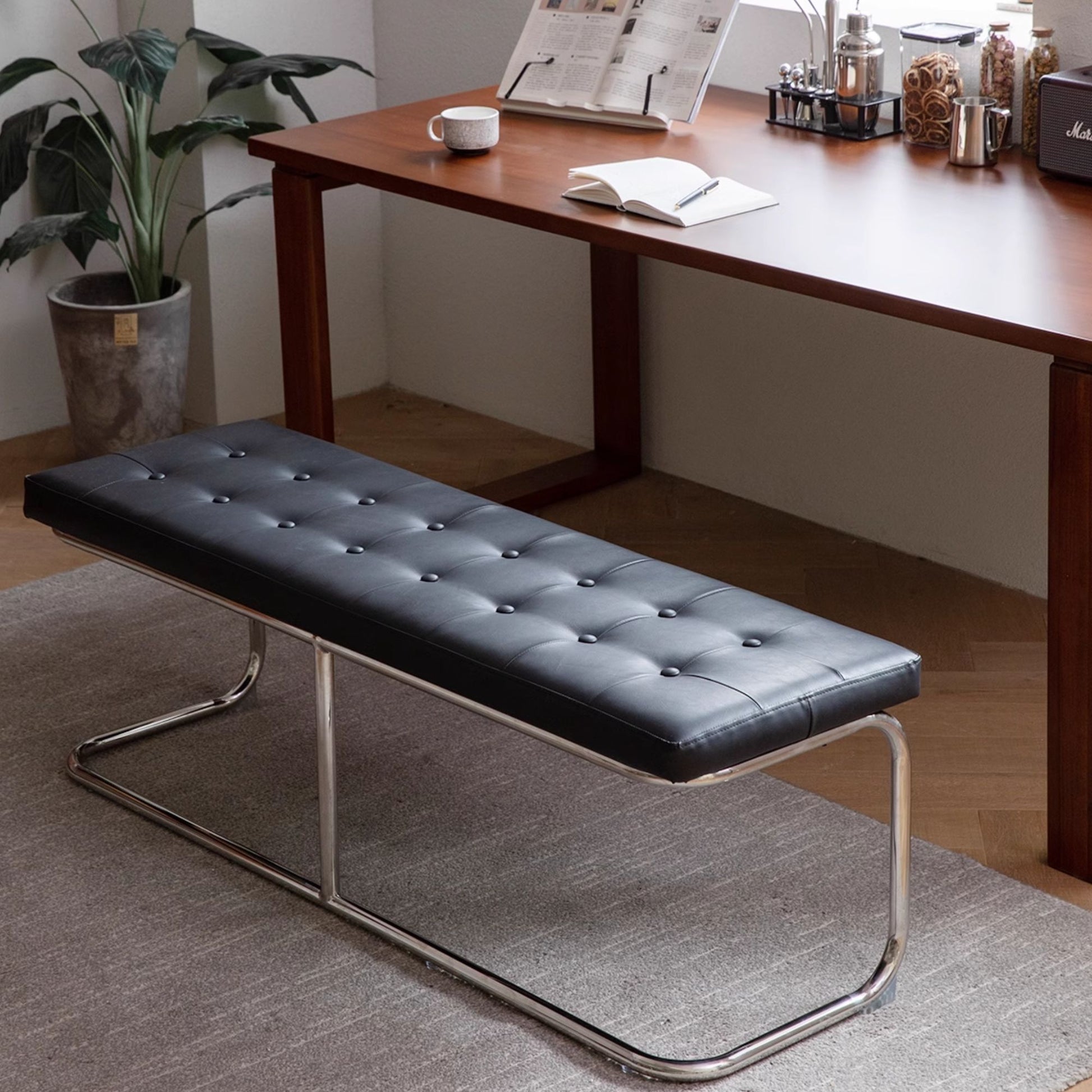 Theo stainless steel bench black