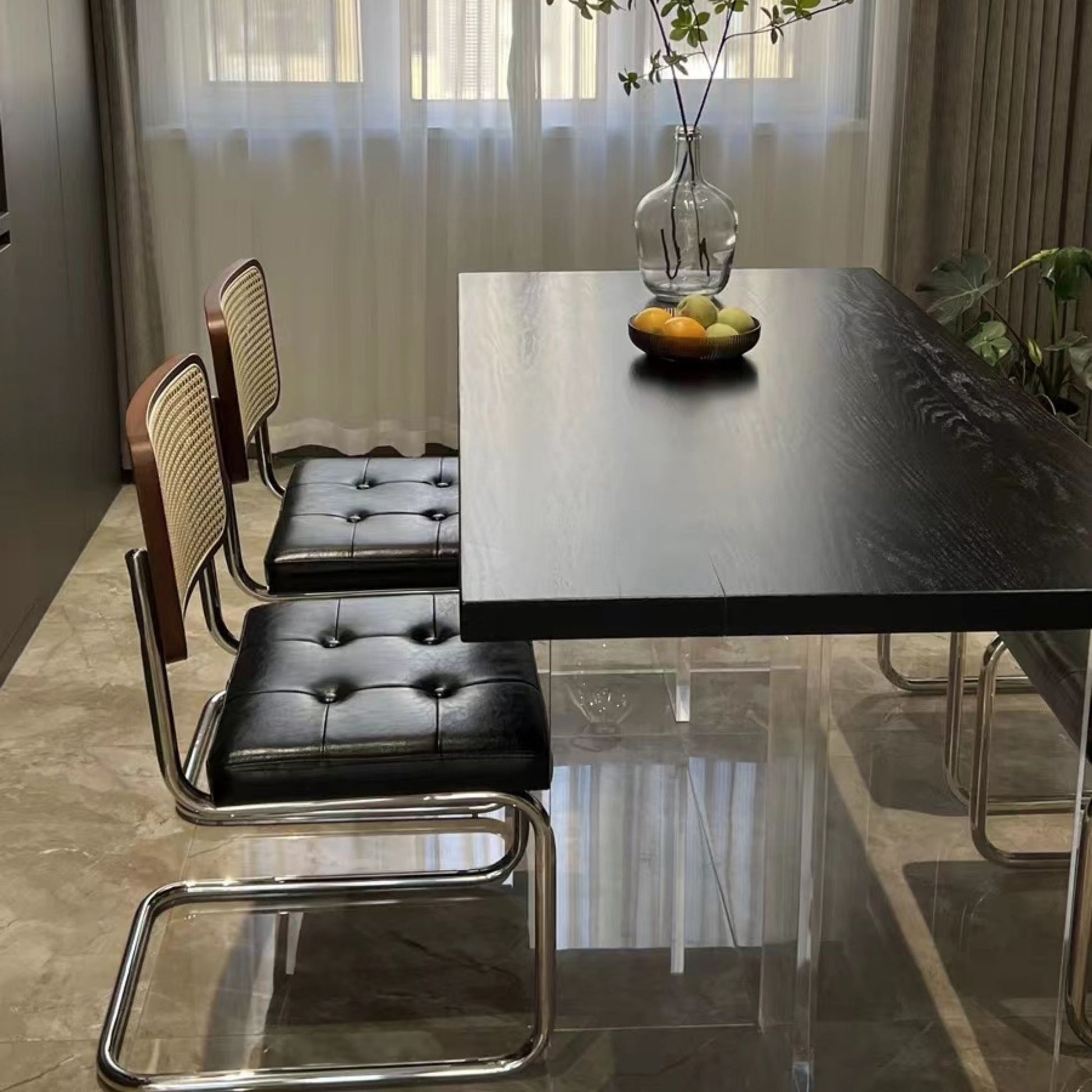 Theo stainless steel black dining chair