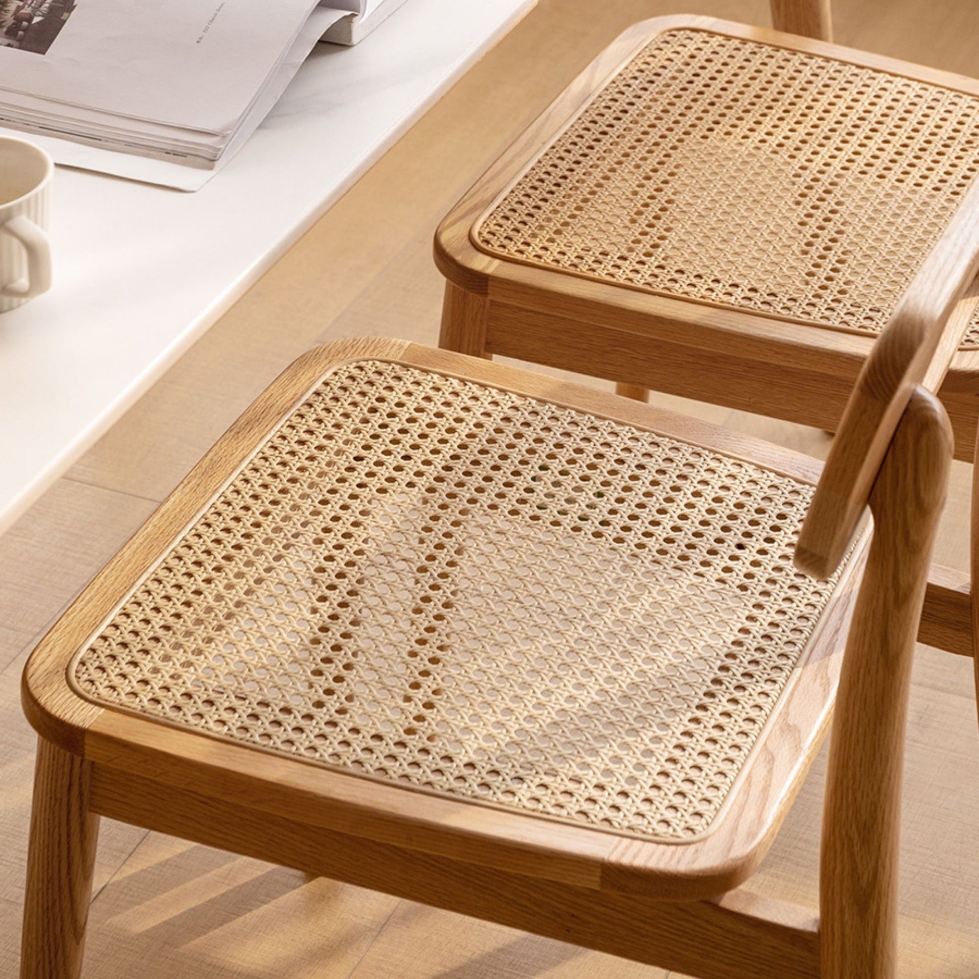 Theresa oak wood rattan cane chair