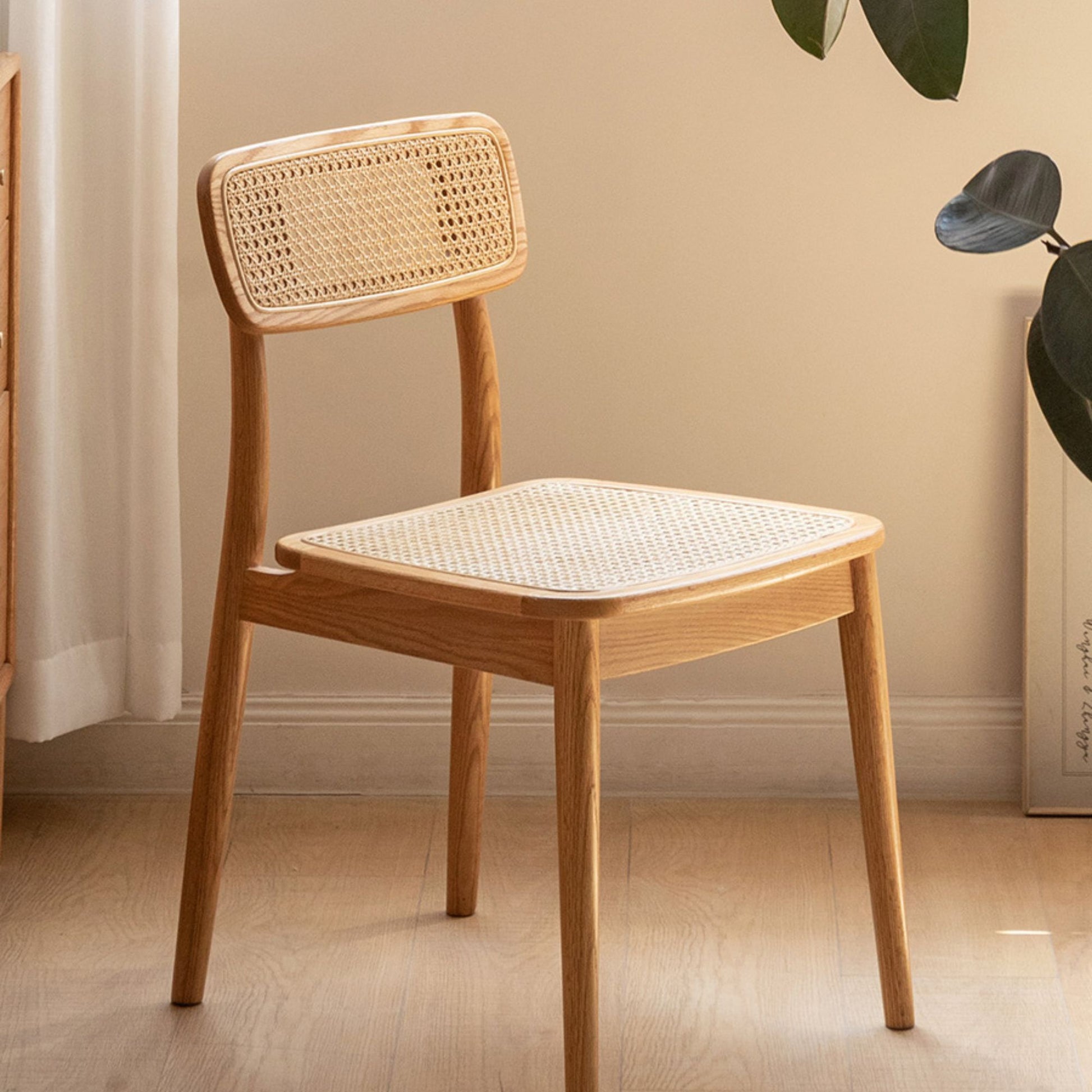 Theresa oak wood rattan cane chair