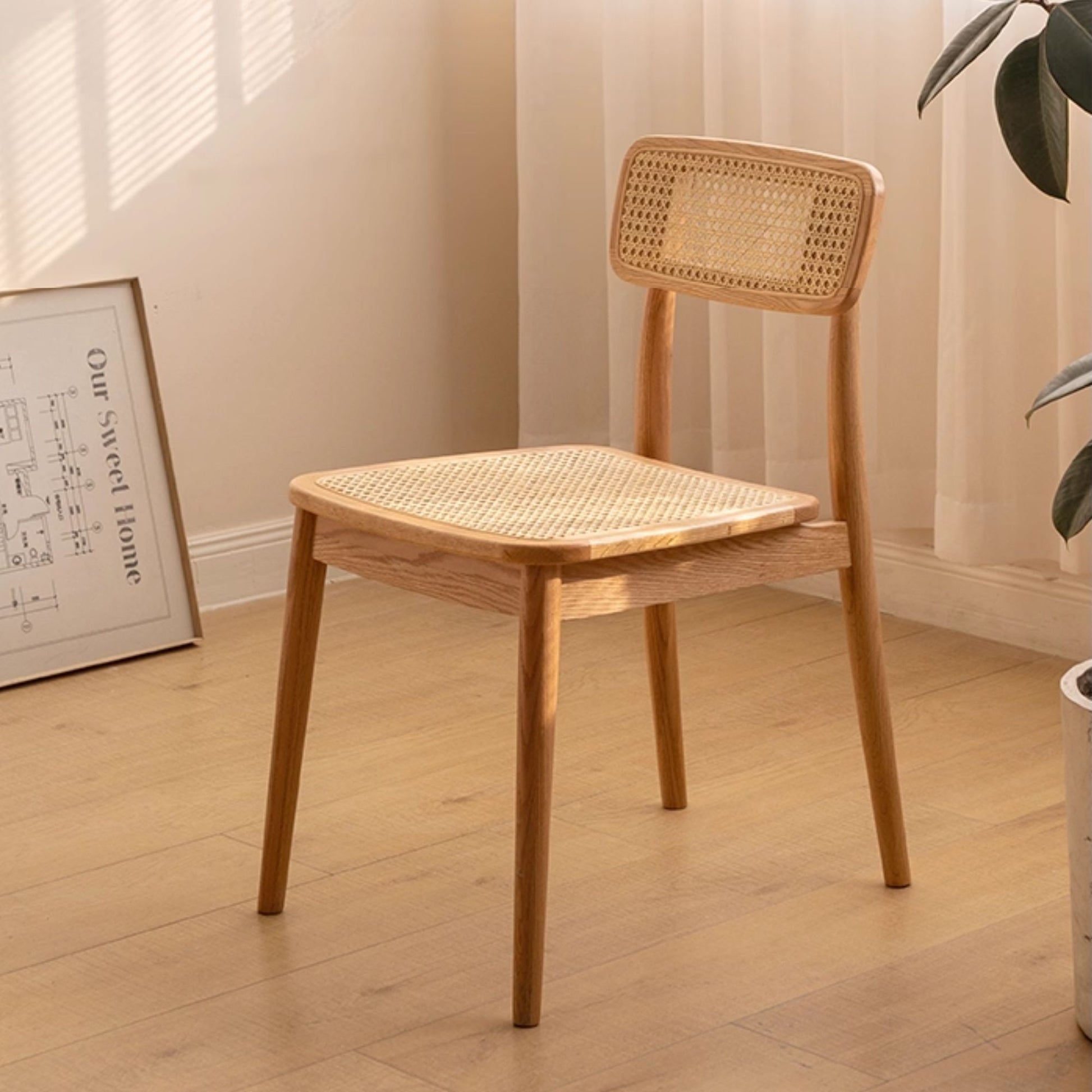Theresa oak wood rattan cane chair