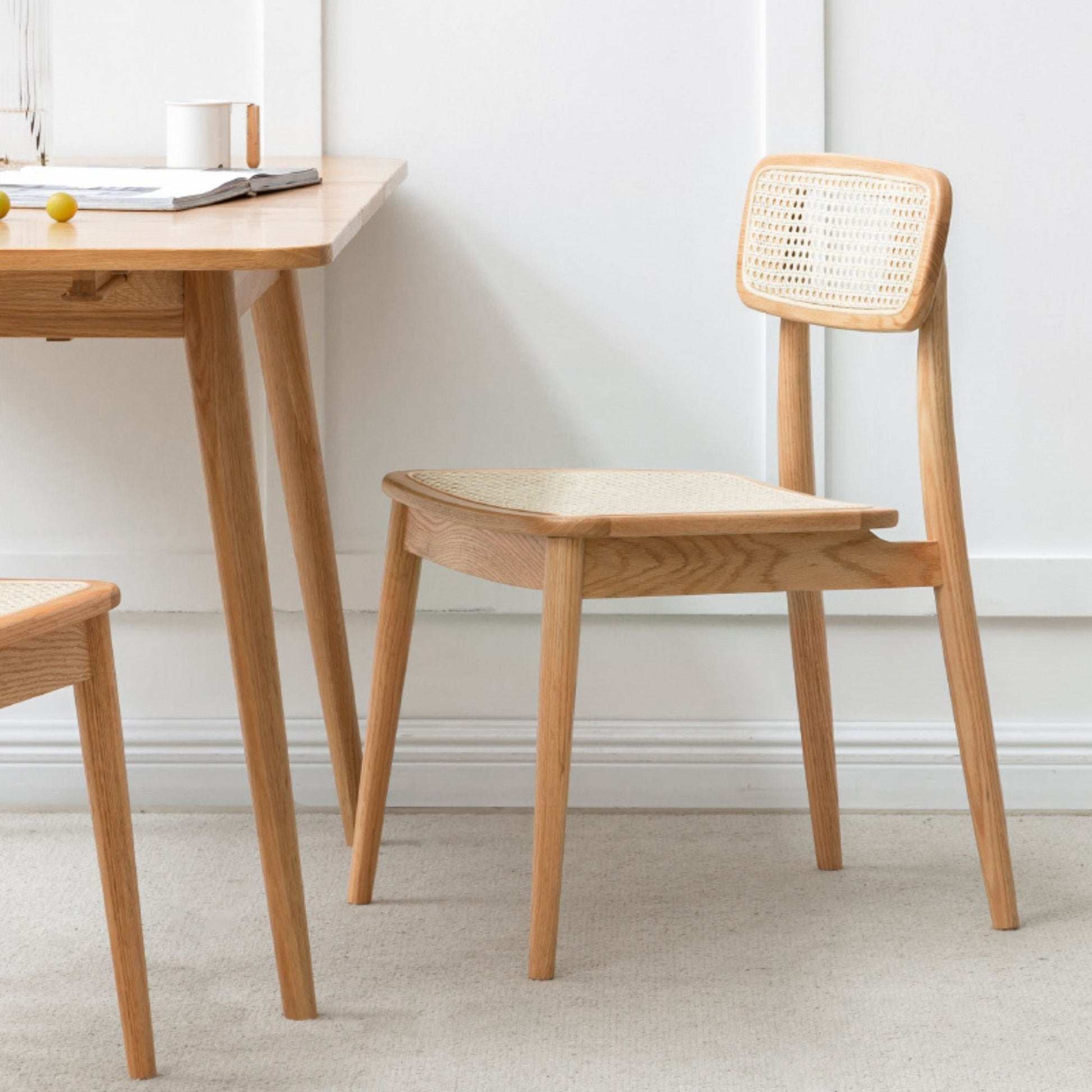Theresa oak wood rattan cane chair