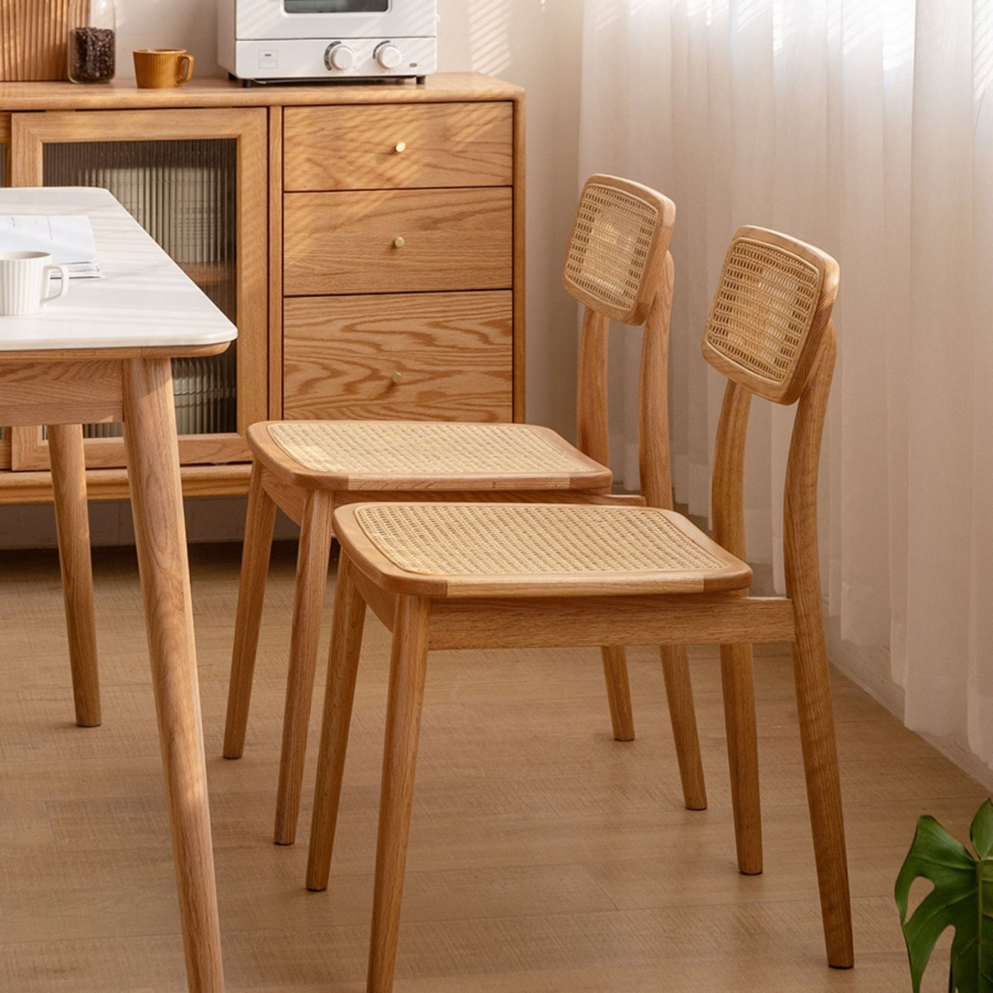 Theresa oak wood rattan cane chair