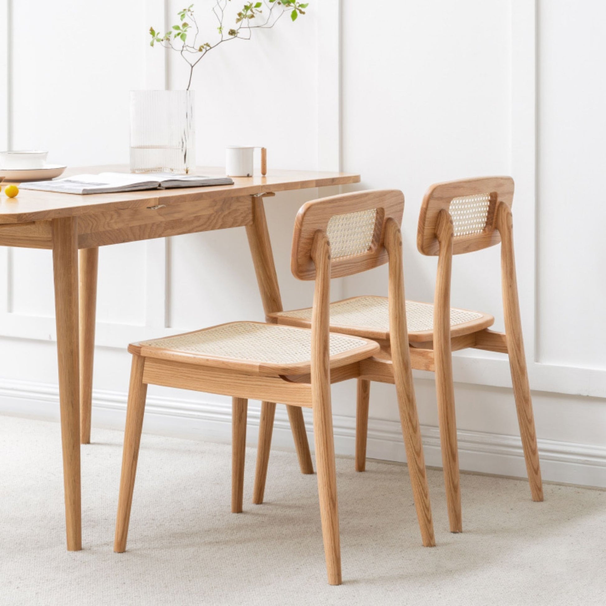Theresa oak wood rattan cane chair