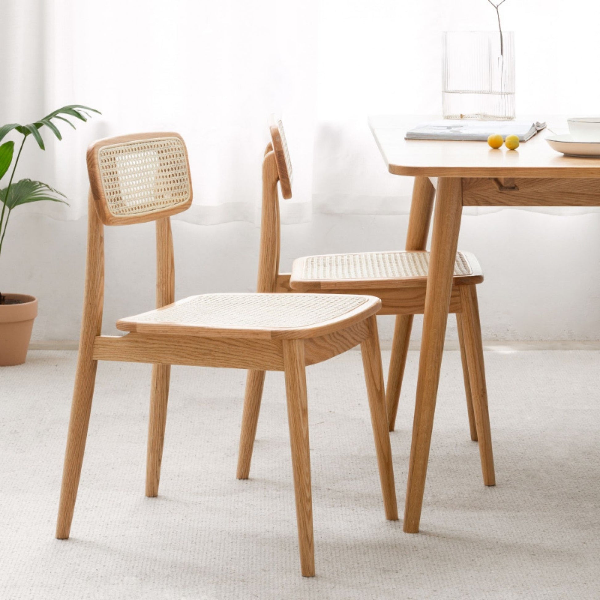 Theresa oak wood rattan cane chair