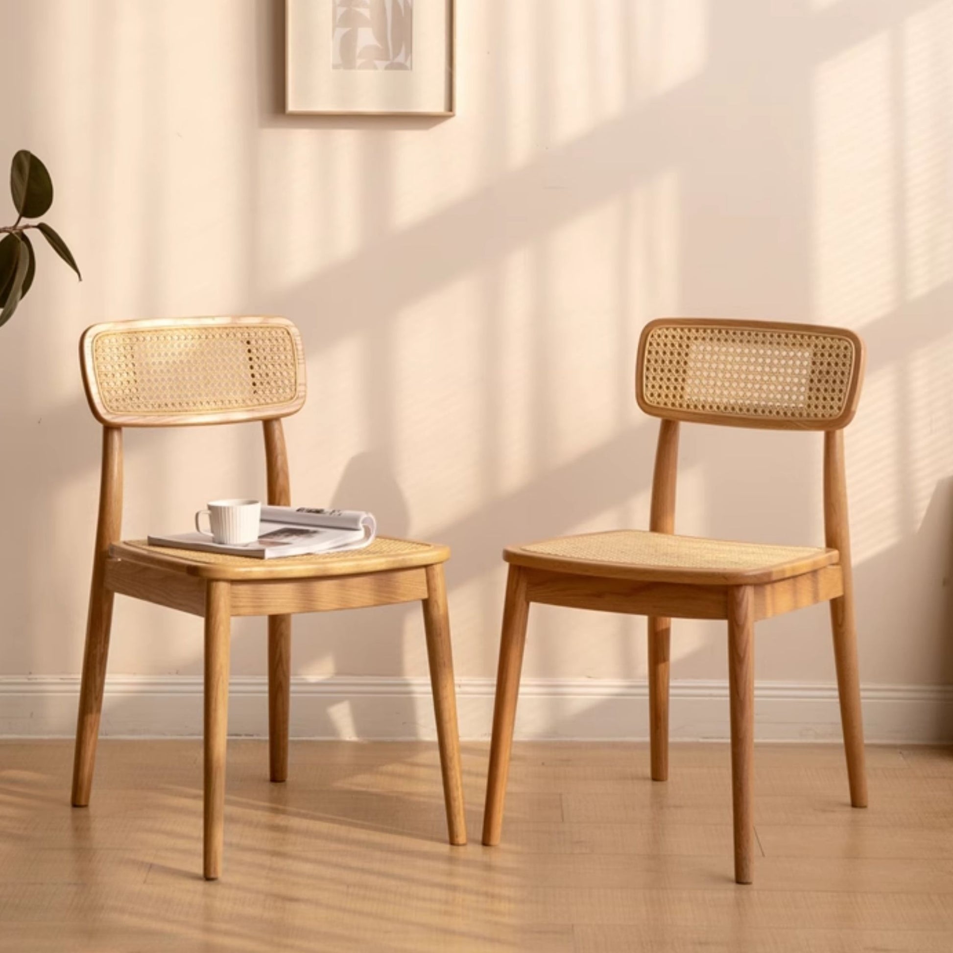 Theresa oak wood rattan cane chair