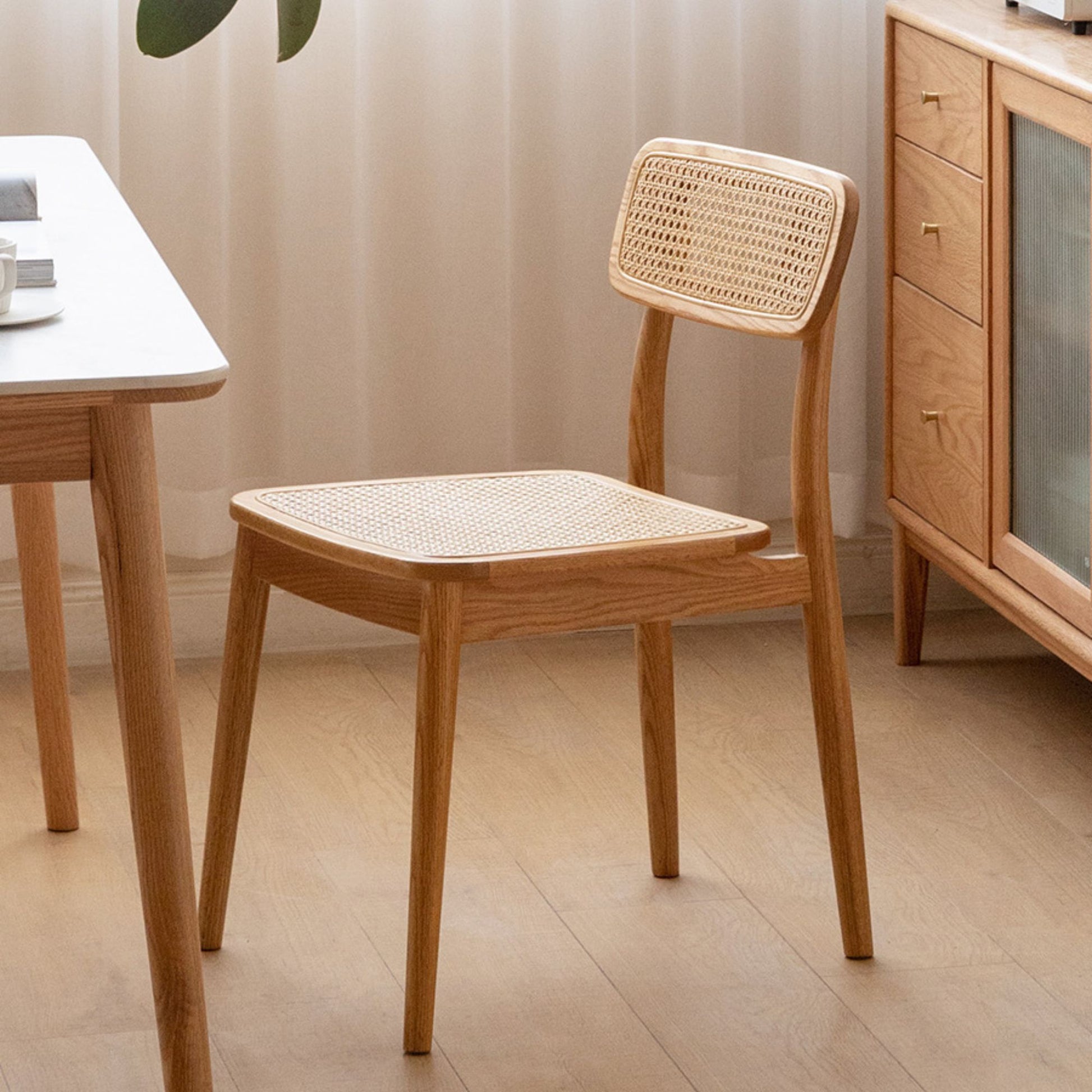 Theresa oak wood rattan cane chair