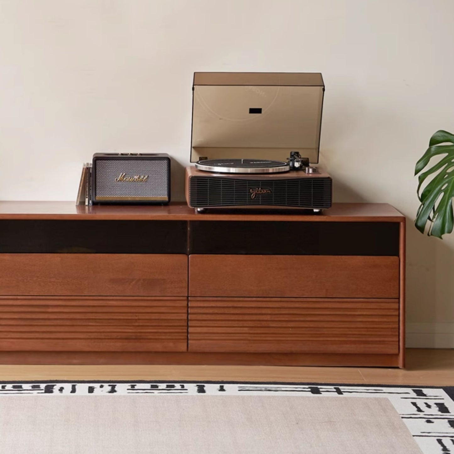 Thor rubber wood tv console in walnut finish