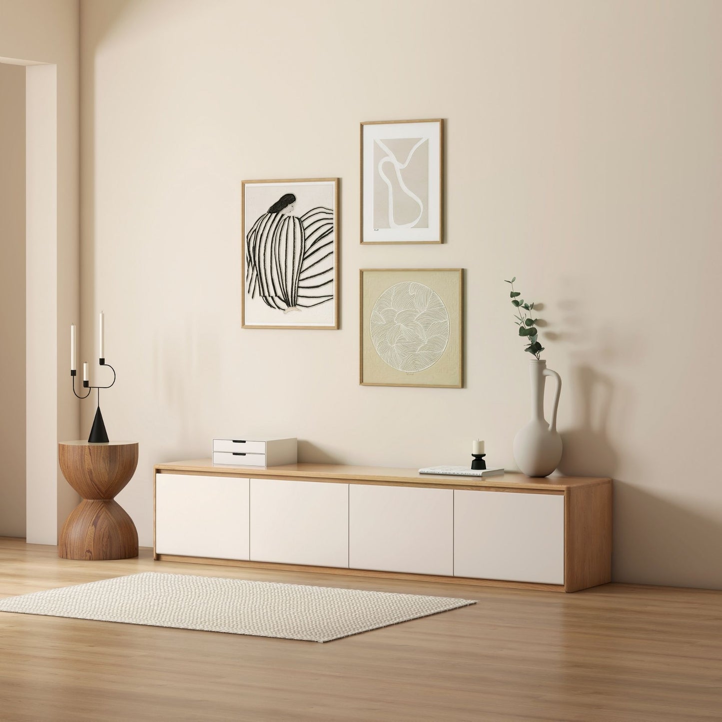 Tiana oak wood TV console in natural wood colour