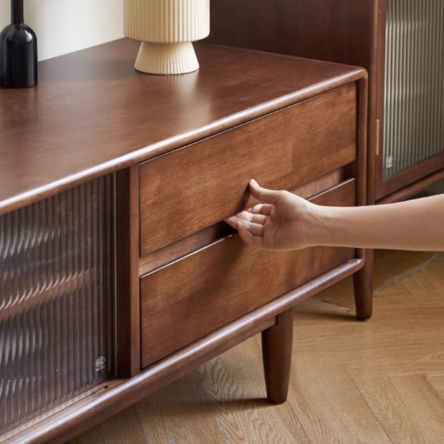 Tim rubber wood tv console in walnut colour