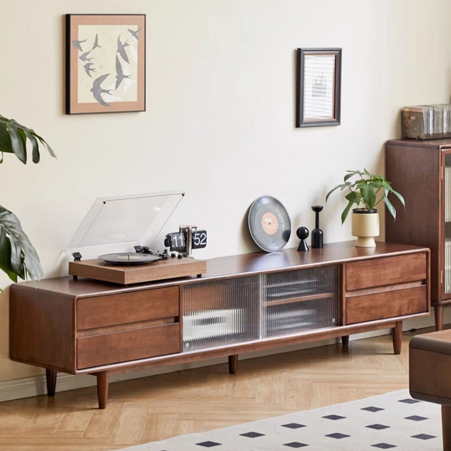Tim rubber wood tv console in walnut colour