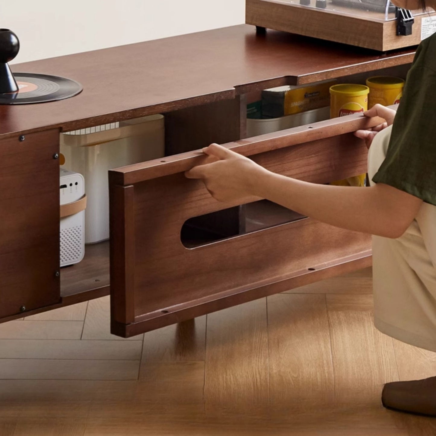 Tim rubber wood tv console in walnut colour
