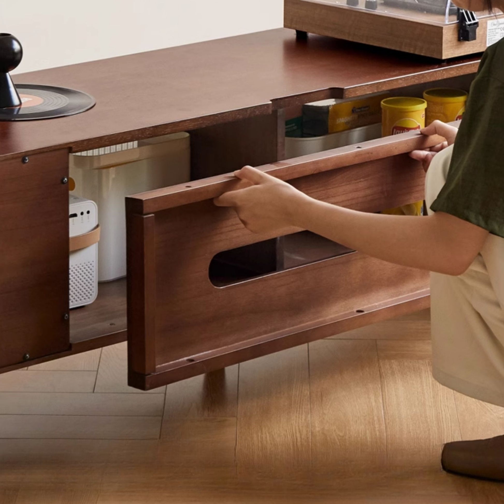 Tim rubber wood tv console in walnut colour