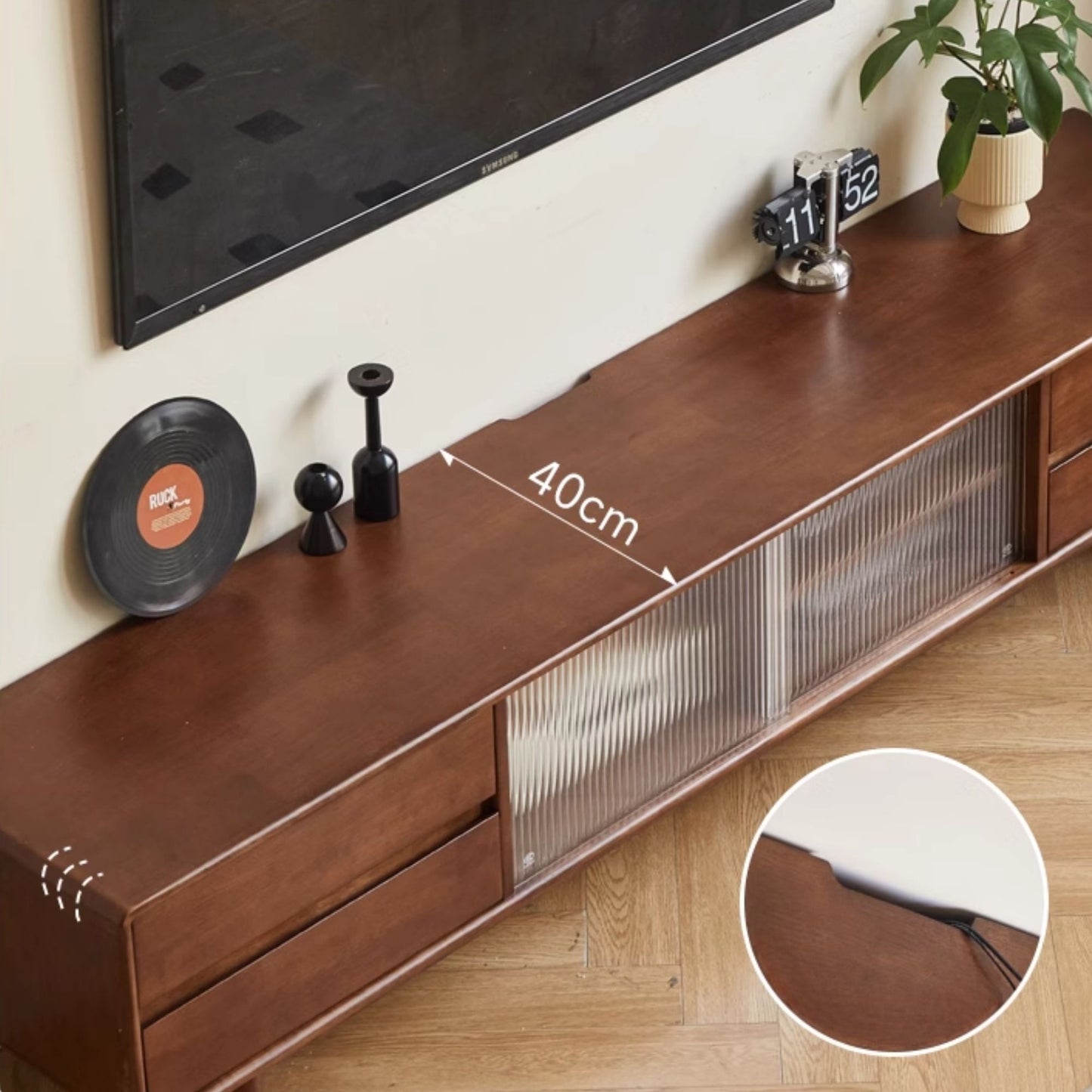 Tim rubber wood tv console in walnut colour