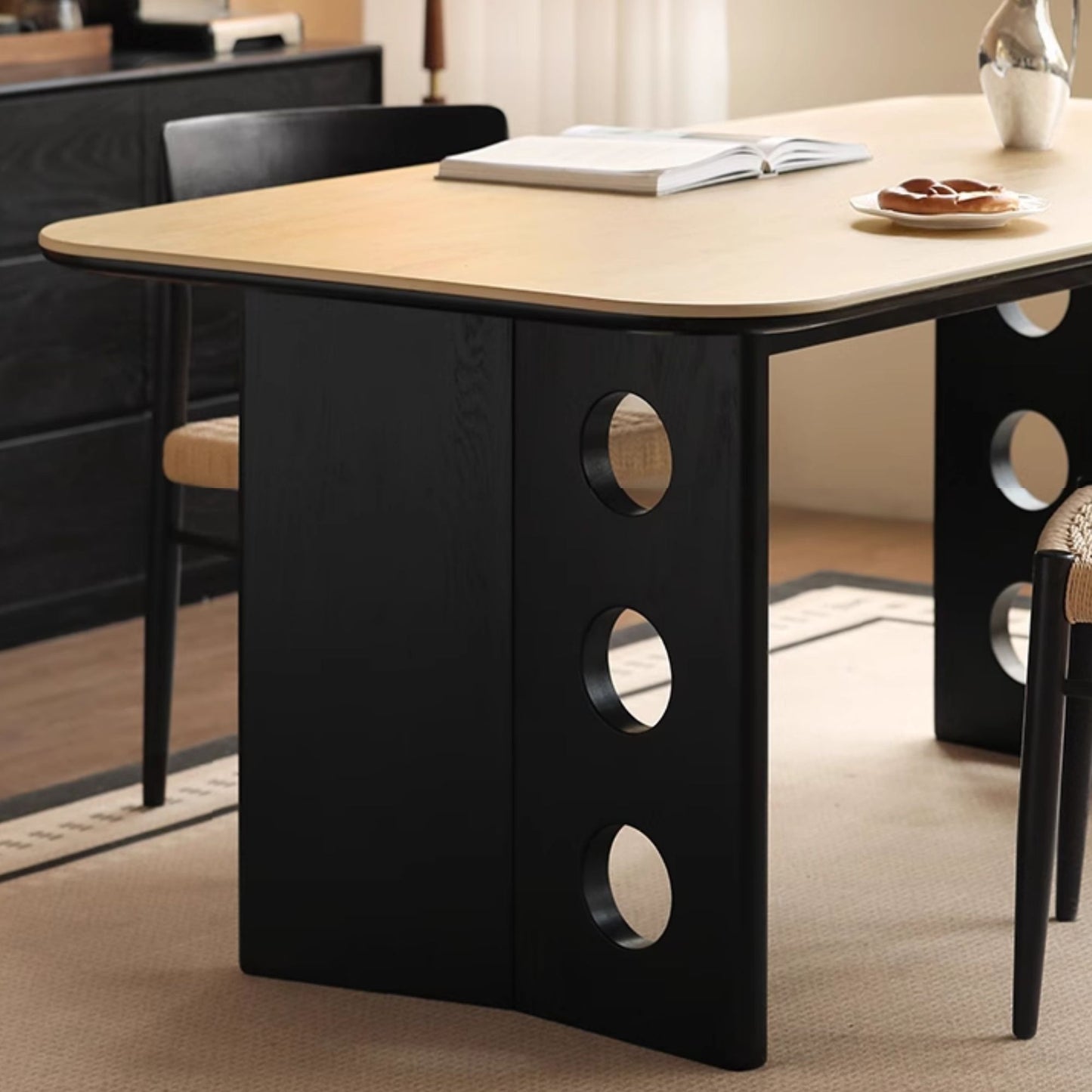 Torus oak wood sintered stone dining table