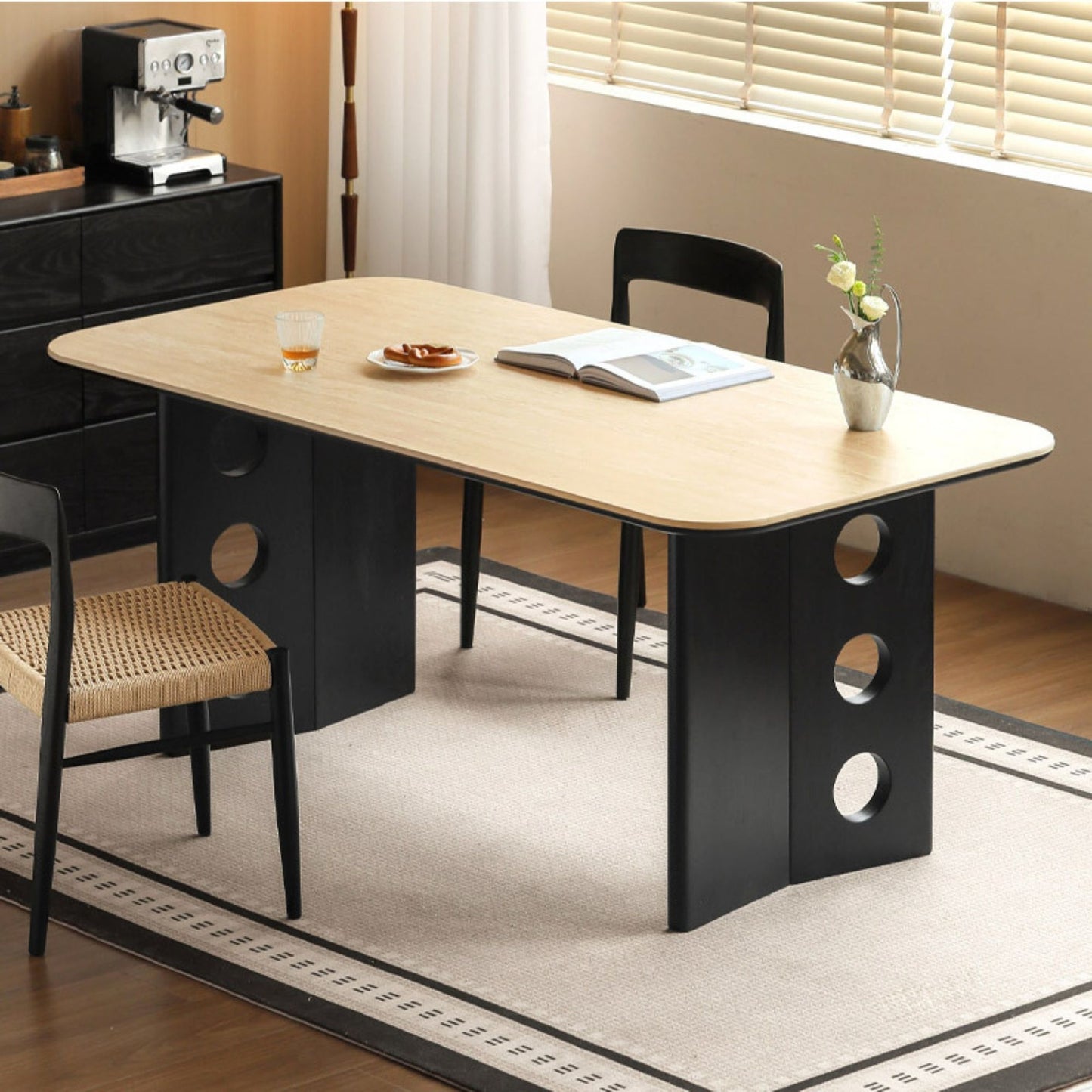 Torus oak wood sintered stone dining table