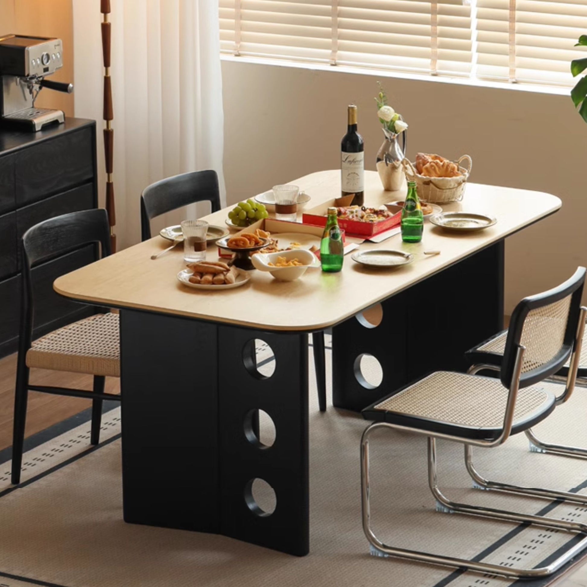 Torus oak wood sintered stone dining table