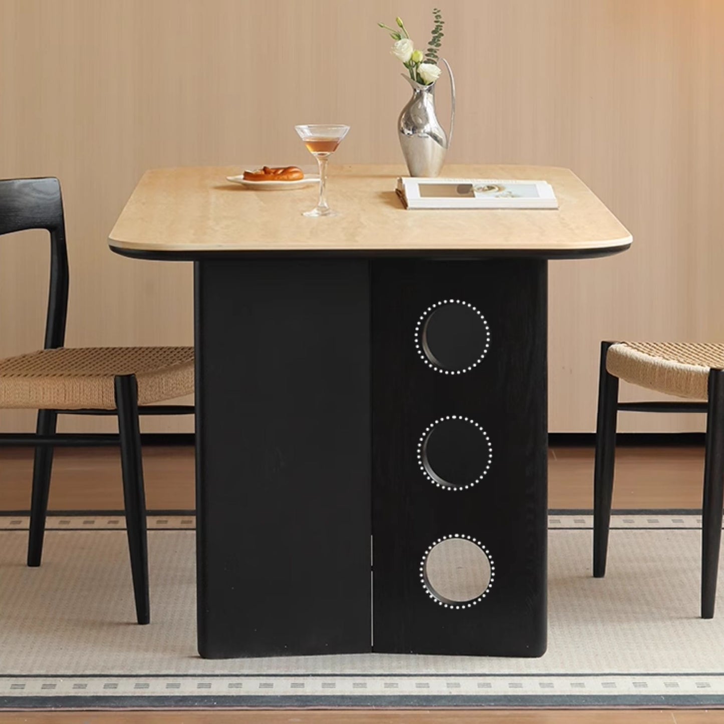 Torus oak wood sintered stone dining table