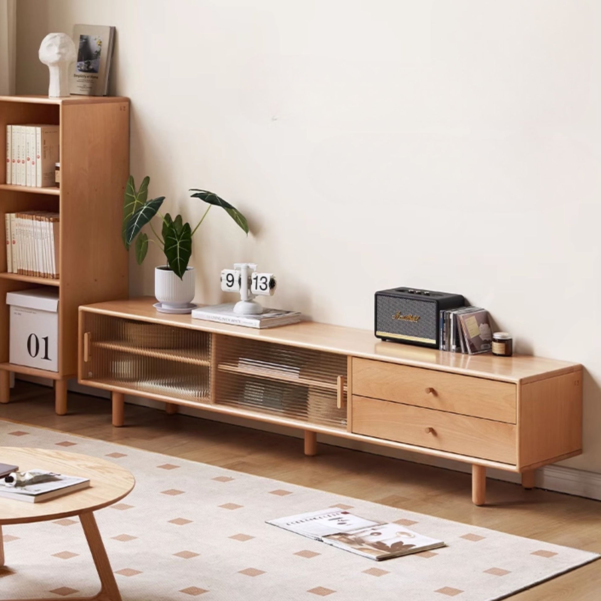 Tracy beech wood TV console in natural wood finish