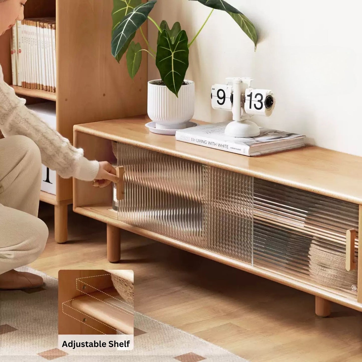 Tracy beech wood TV console in natural wood finish