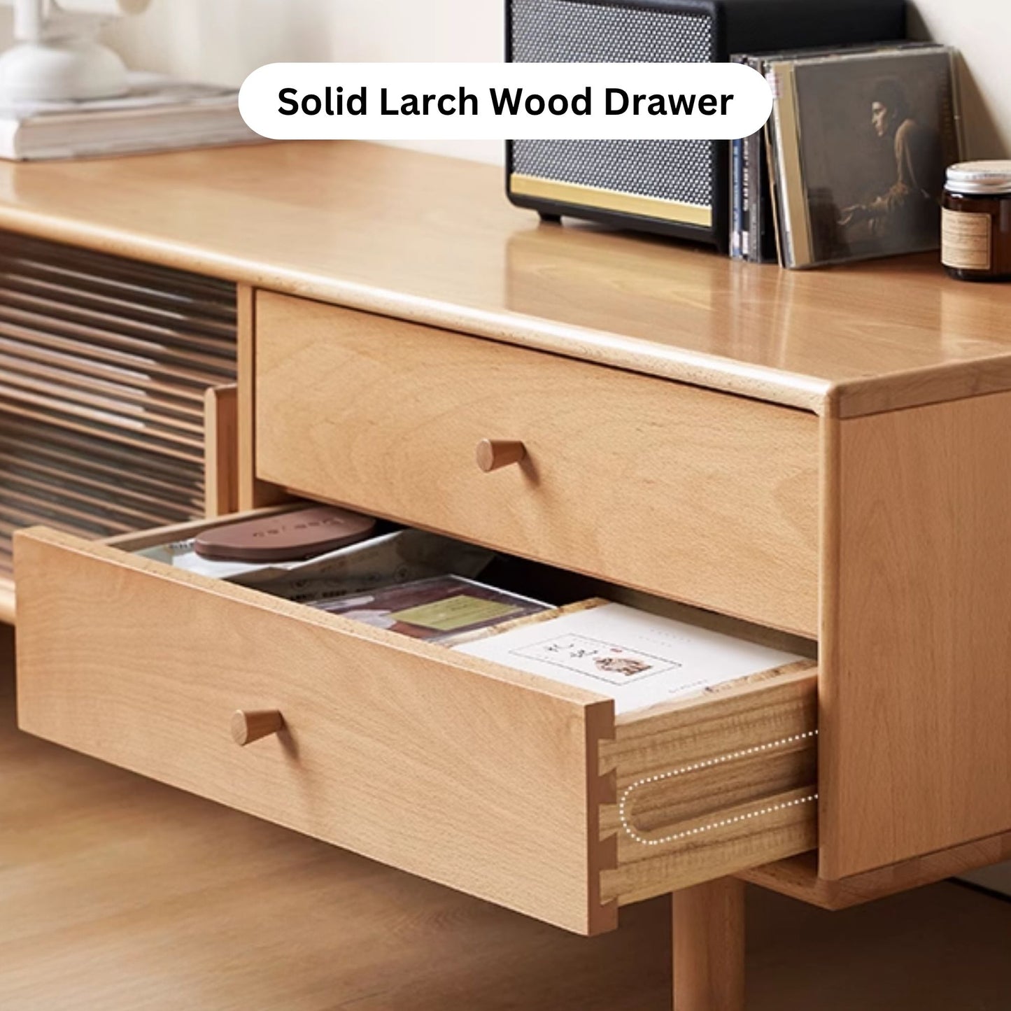 Tracy beech wood TV console in natural wood finish