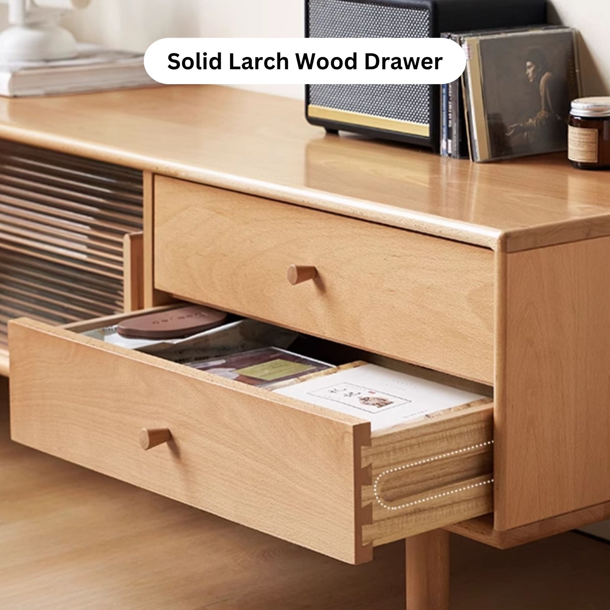 Tracy beech wood TV console in natural wood finish